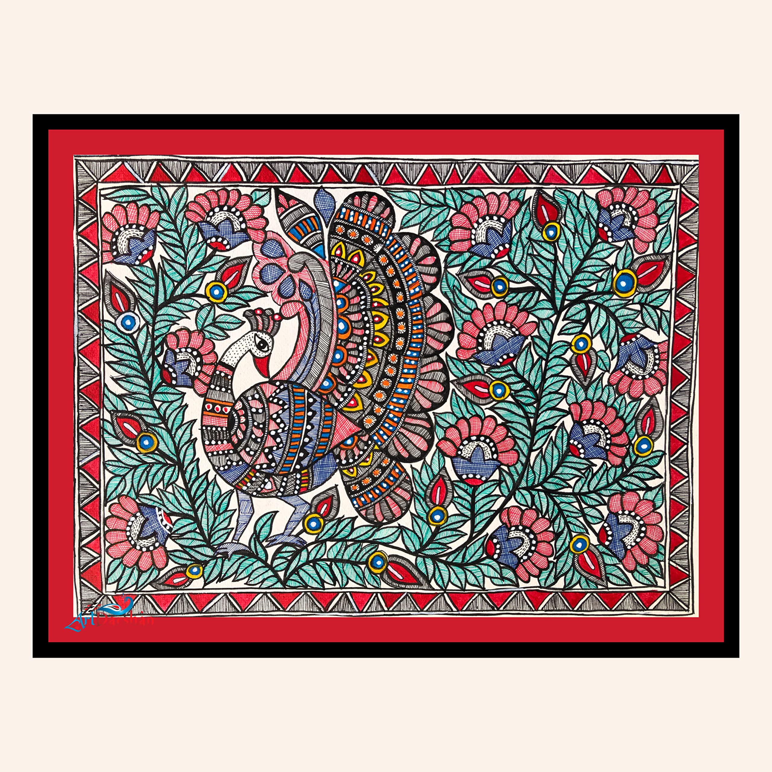 Buy Artdarshan Framed Peacock Madhubani Painting | Traditional Mithila ...
