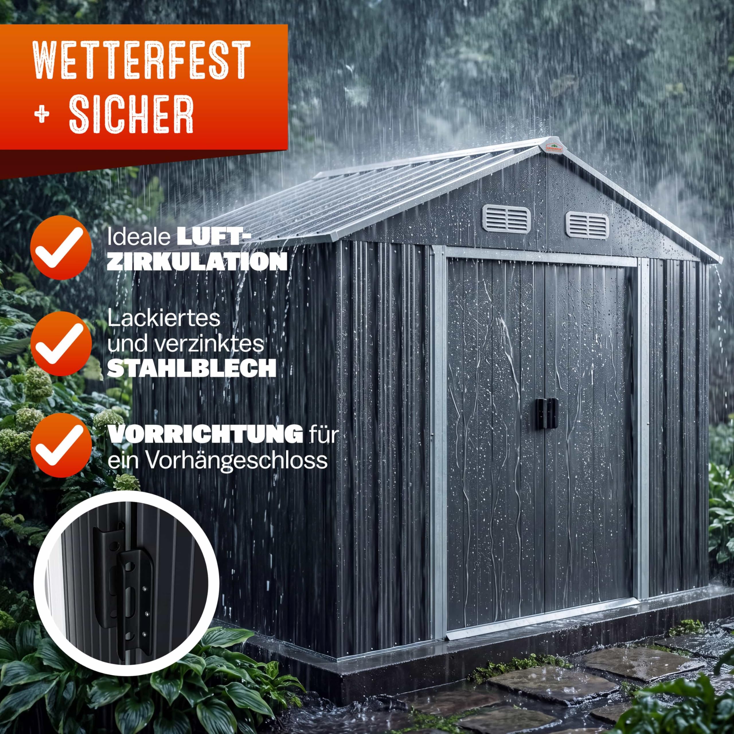 GARDEBRUK® XL Metall Gerätehaus 2m² 196x132x188cm Schiebetür Anthrazit Geräteschuppen