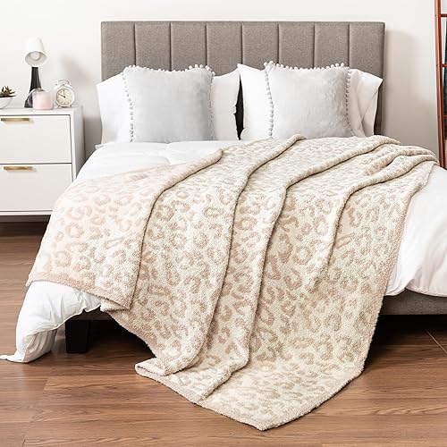 Miniatura 5 de PAVILIA Manta de leopardo súper suave para sofá, esponjosa, acogedora, ligera, manta de guepardo beige, mullida y cálida para cama, sofá, bronceado,