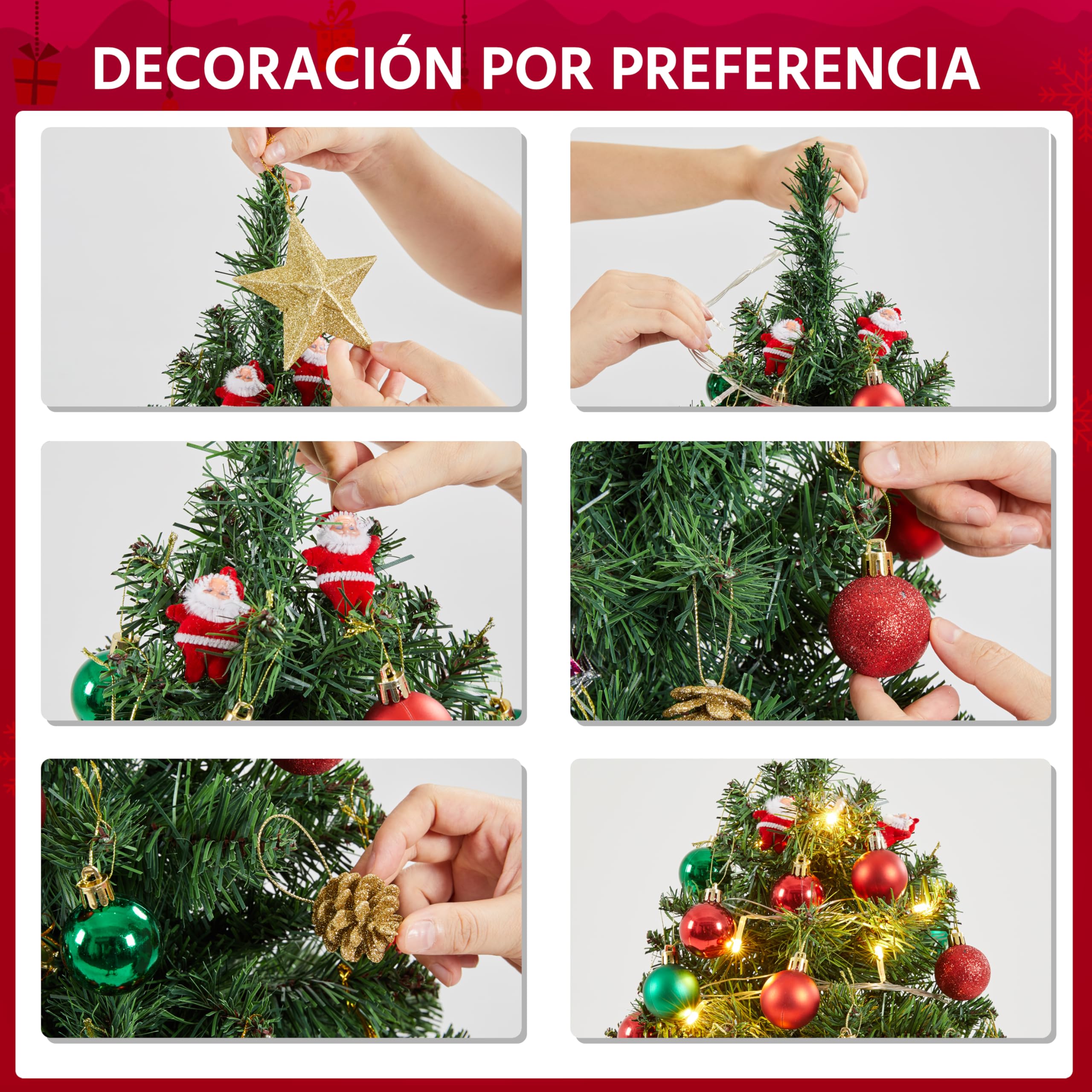 Yaheetech 90cm Mini Árboles de Navidad Artificiales de 96 Ramas, con LED