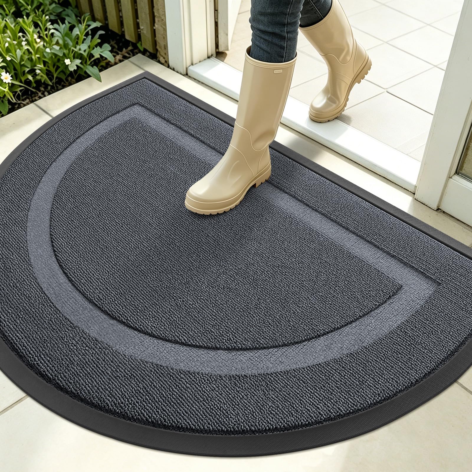 OLANLY Half Circle Front Door Mat Outside 35x23 All-Season Rubber Doormat