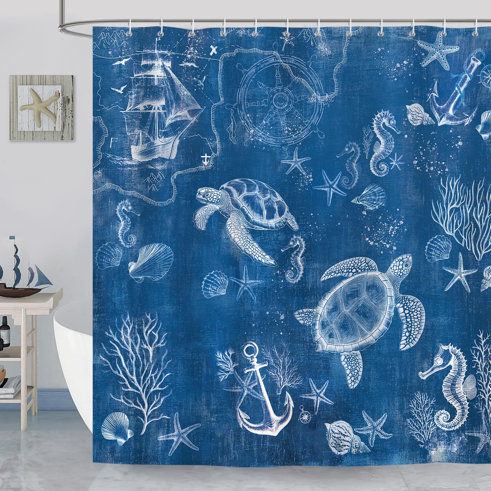 Dazzlewall Navy Blue Shower Curtain for Bathroom Mould & Mildew Resistant