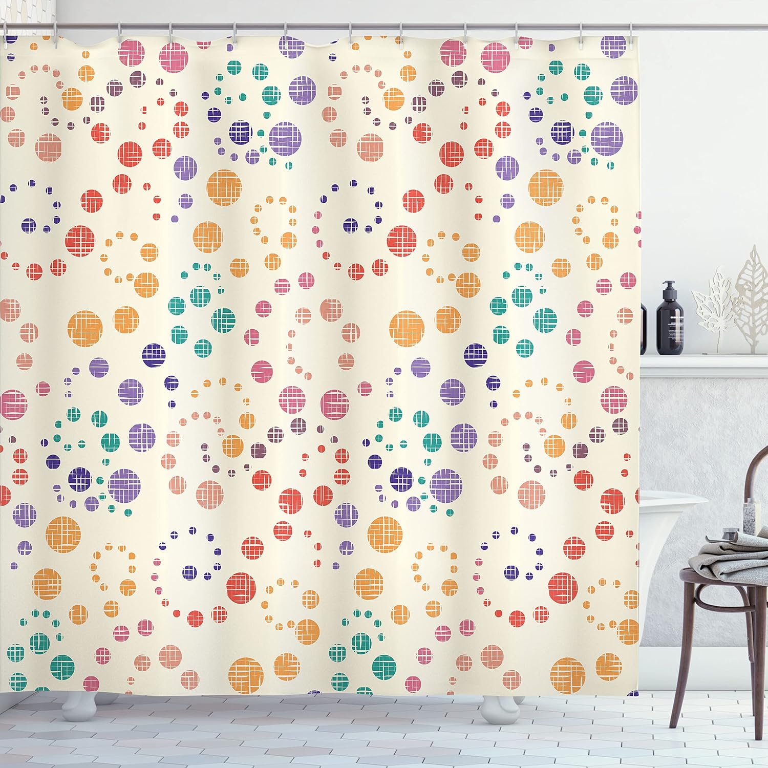 Ambesonne Modern Art Shower Curtain, Grunge Polka Dots Spots Backdrop Motif Retro Nostalgic Aesthetic Image Print, Cloth Fabric Bathroom Decor Set with Hooks, 69" W x 84" L, Quartz Pink