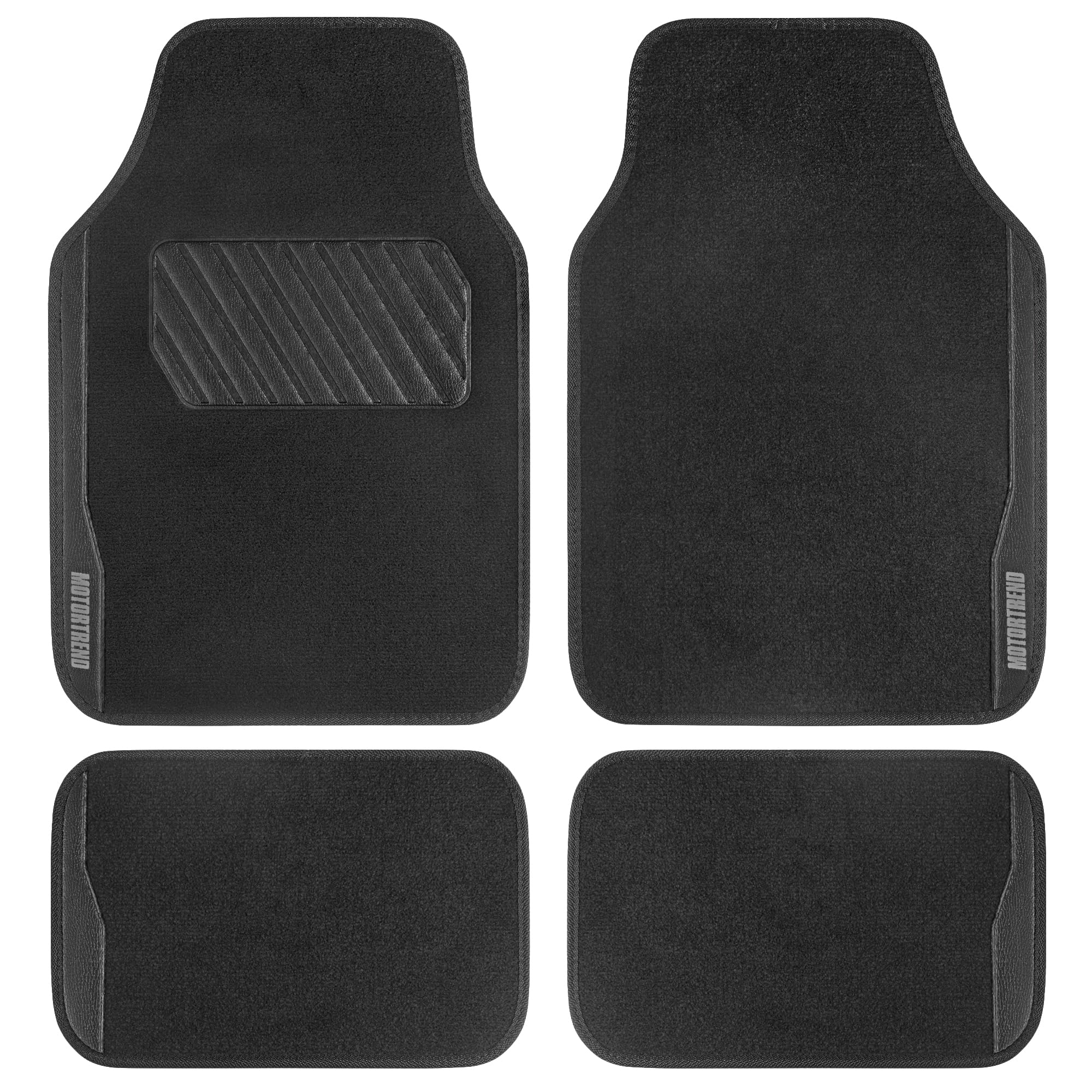 Motor Trend SpeedSeries Carpet Car Floor Mats Set - Versatile Fit for Cars, Trucks, SUVs, Vans Black Trim Racing Design Car Mat Full Set Tapetes para Carro - Set of 4, Black Cars Carpet Mats