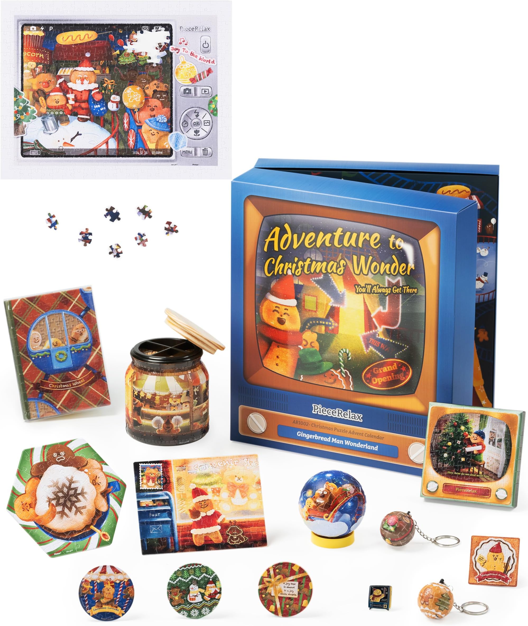 PieceRelaxPuzzle Advent Calendar 2024 - Christmas Wonderland 13 Different Puzzles Including Mini Puzzles & Practical 3-D Puzzles for 24-Day Countdown & Home Decoration Designed By Pintoo [AR1002]