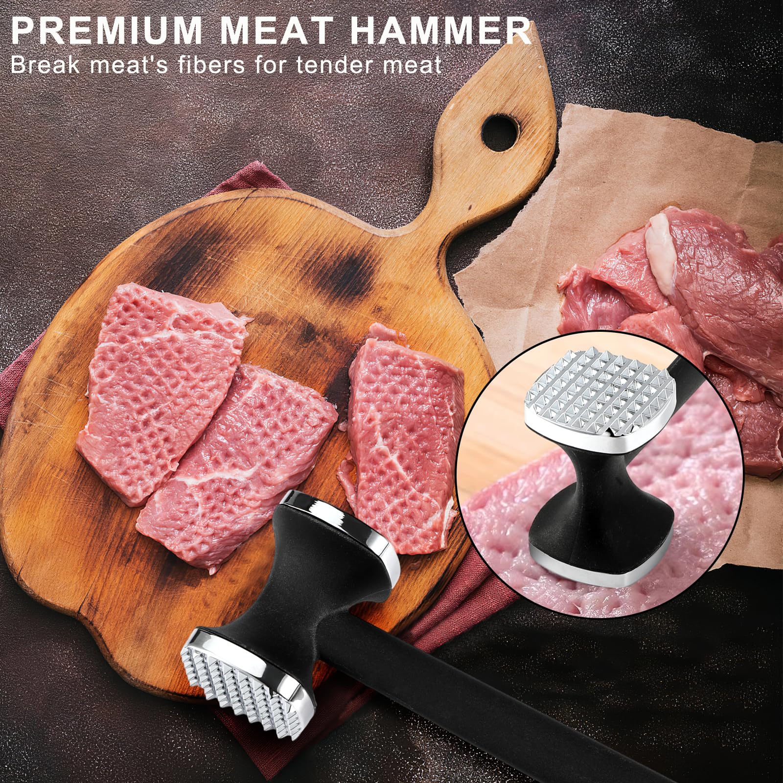 Attendrisseur de Viande, Marteau à Double Face avec Manche Antidérapant pour Steak, Poulet
