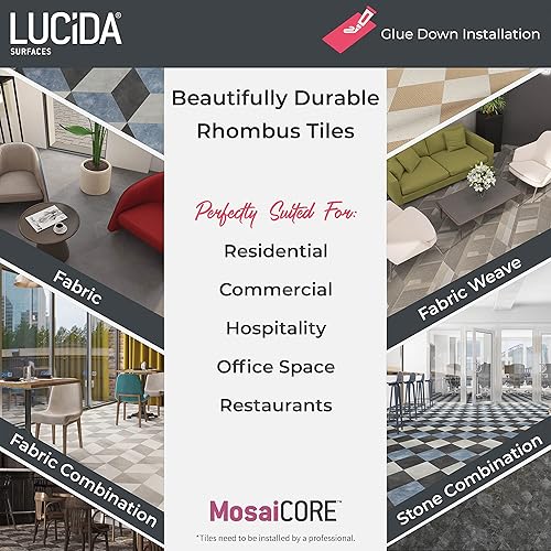 Miniatura 5 de Lucida Surfaces Azulejos de vinilo de lujo  Suelo adhesivo  Azulejo en forma de rombo con aspecto de mármol  MosaiCore  Azulejo de muestra única