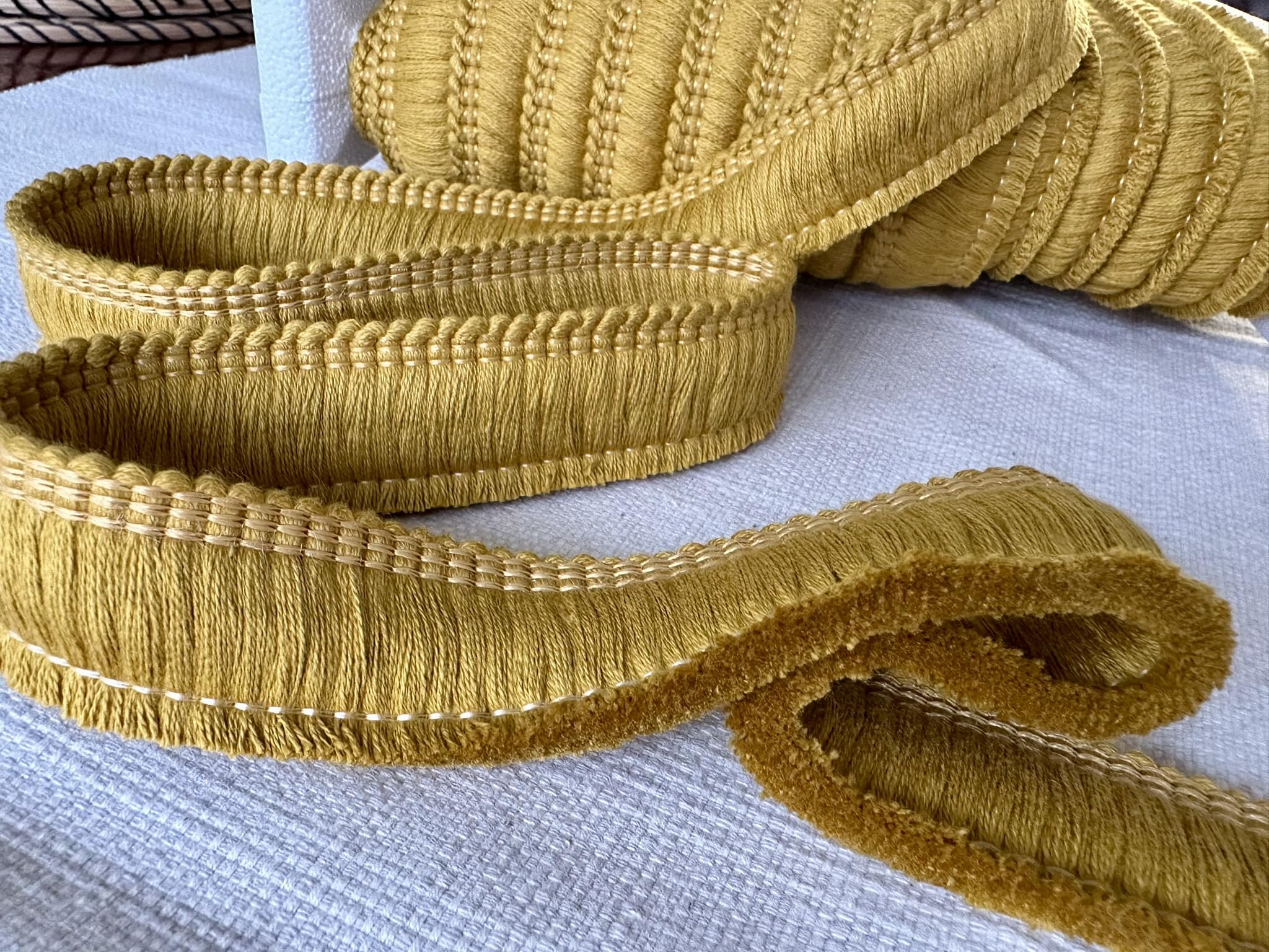 Cotton Brush Fringe - 30mm Wide Tassels Textile Cut Pillow Trimming Piping Cushion Trim Curtains Home Decor - Mustard - Sold by 5 Metres