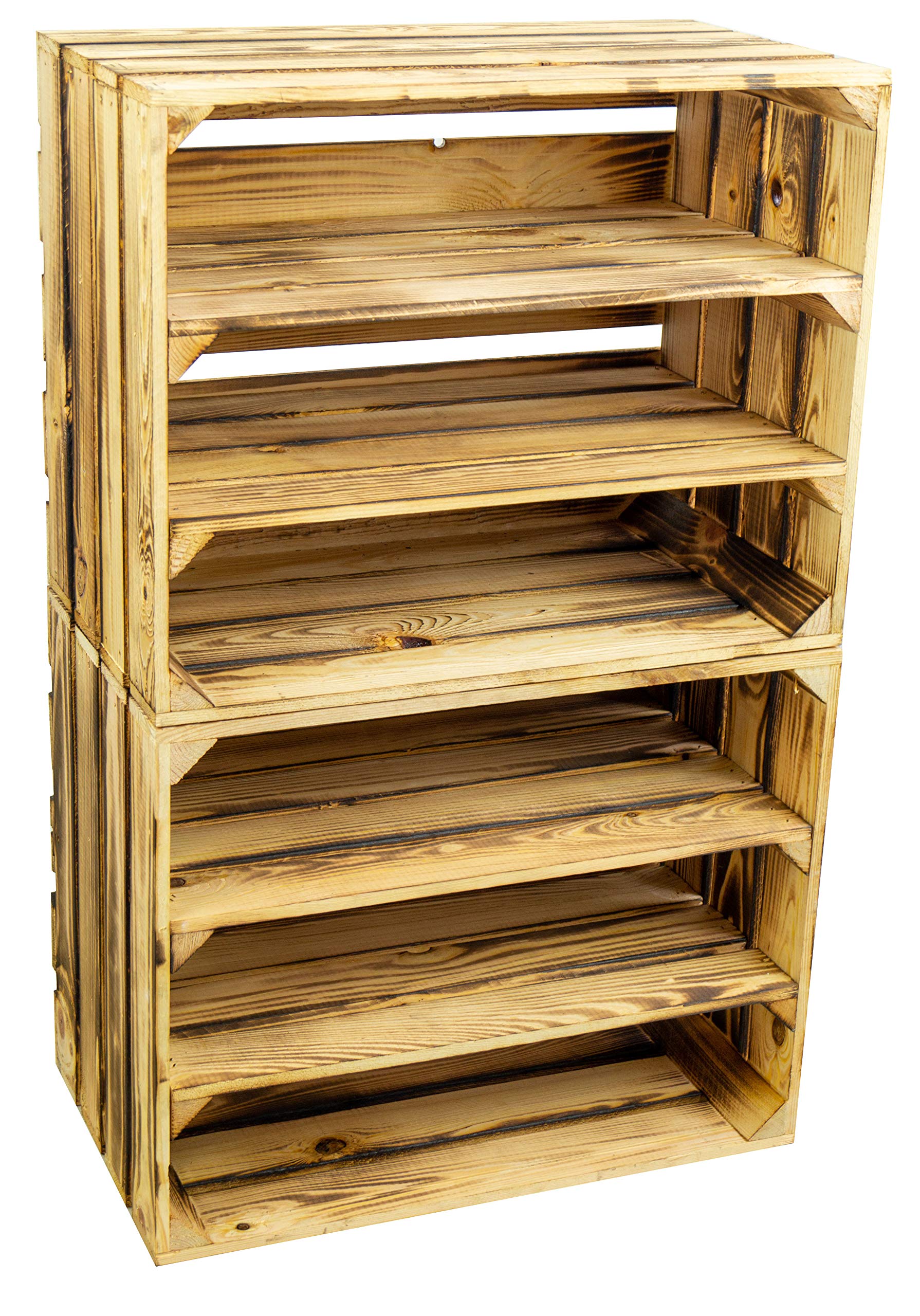 3 x Schuhschrank Schuhregal aus Holzkisten Schuhablage für 18 Paar Schuhe als Schuhständer Schuhaufbewahrung aus Holz stabiles Regal in Obstkisten Optik (3er set doppelt längs flam)