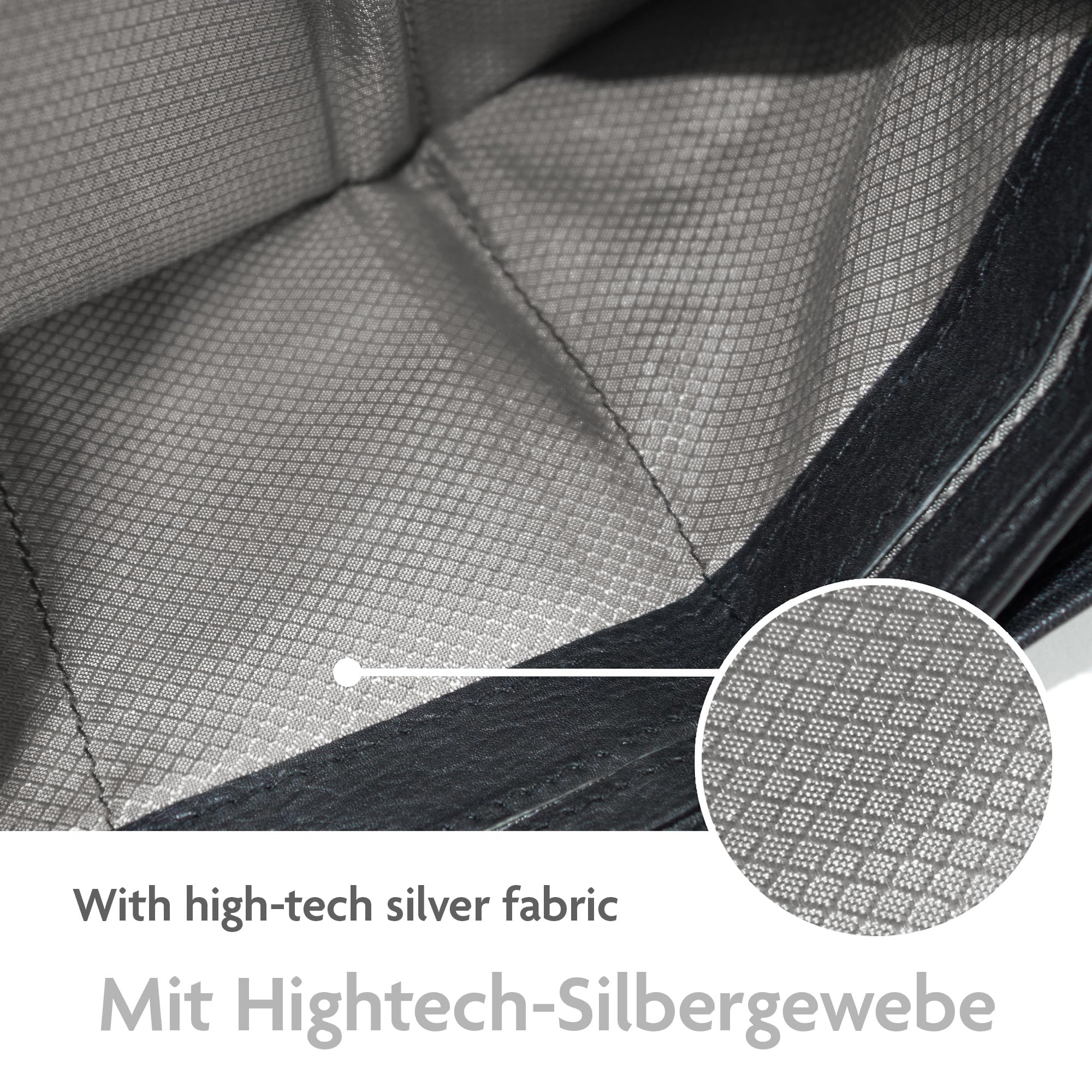 Fa.Volmer ® Mini portfel RFID z prawdziwej skóry - mały portfel w kolorze czarnym ze srebrną tkaniną Hightech #Mini-Comfort, czarny, mini, Nowoczesny