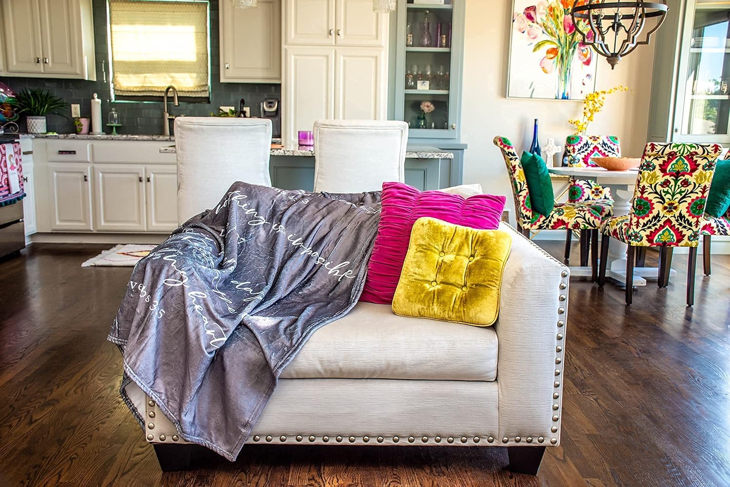 Lightweight Scripture Throw Blanket Inspirational Verses Philippians 4:13, Luke 1:37, Proverbs 3:5, Comfort Blanket 50"x 60" Get Well Gift Men Women