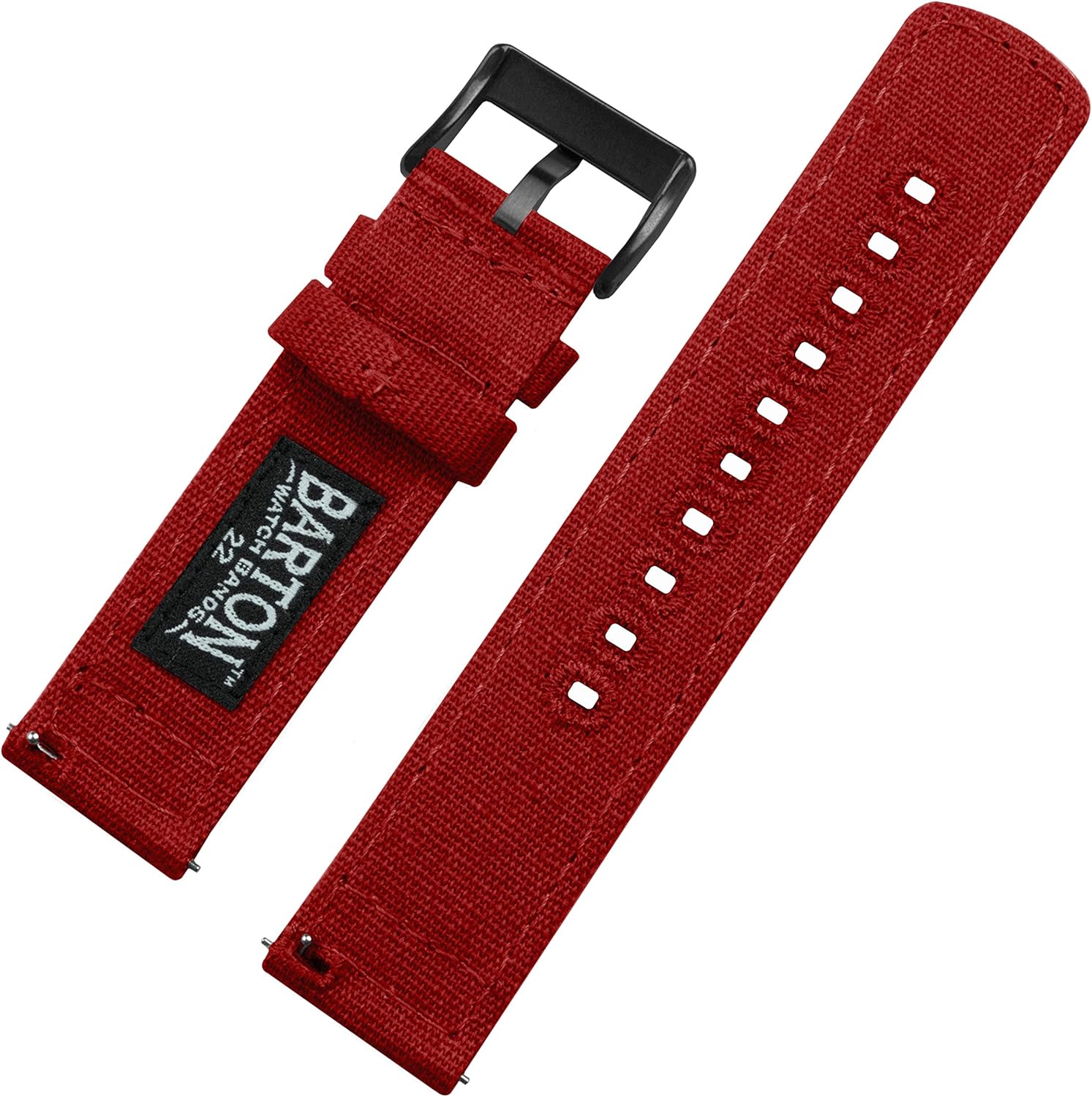 BARTON WATCH BANDS Quick Release Canvas Watch Band Straps, Crimson Red & Black Buckle, 20mm