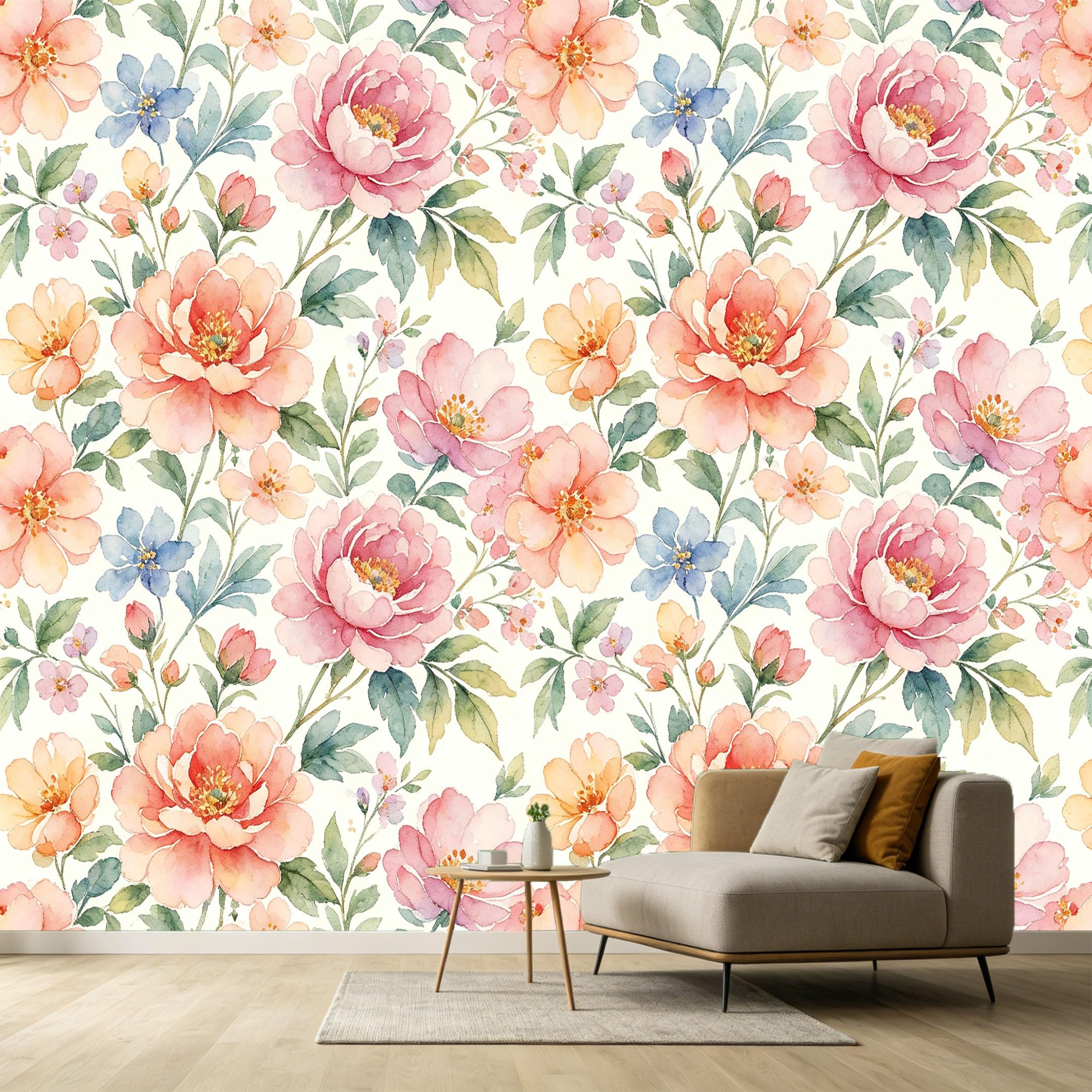 Custom Size Wall Murals Botanical Watercolor Peonies Floral Pattern SelfAdhesive Wall Fabric Removable Large Wallpaper for Photo Living Room Decor Wall Covering Art