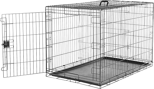Amazon Basics Caja para perros duradera y plegable de alambre de metal con bandeja, puerta individual, 48 x 30 x 32.5 pulgadas, color negro