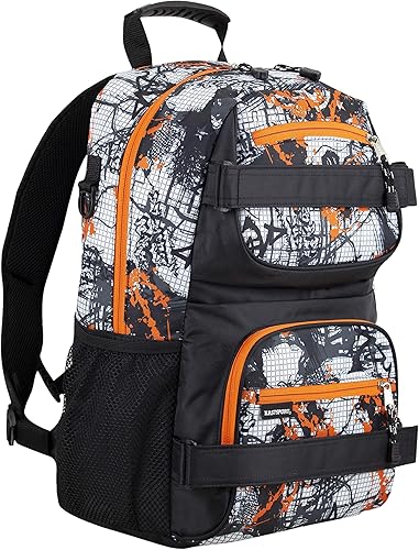 Eastsport Mochila de viaje para monopatín, bolsa para computadora portátil, diseño multideportivo para hombres y mujeres, Naranja SolRejilla Urbana