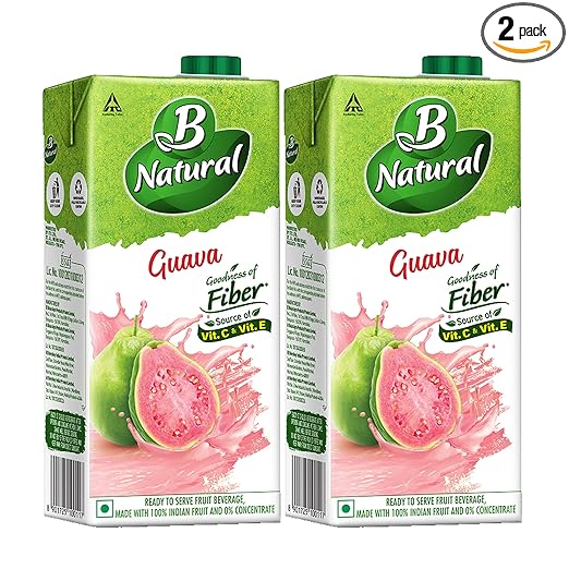 B Natural Guava Juice, Goodness of fiber, 1 litre (Pack of 2)