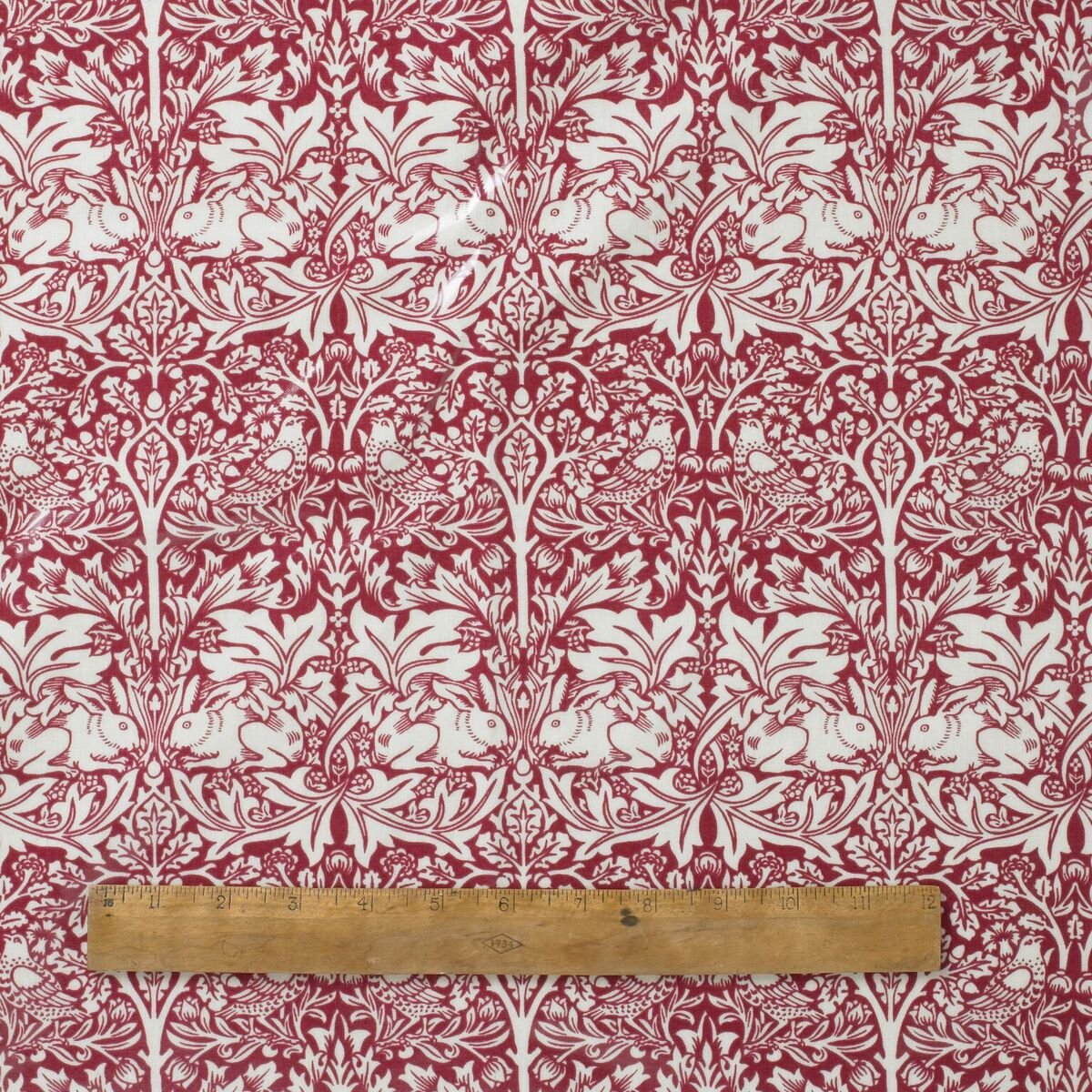 Laura's Beau William Morris Red Licensed William Morris Brother Rabbit Pvc/Oilcloth Tablecloth Fabric By The Metre