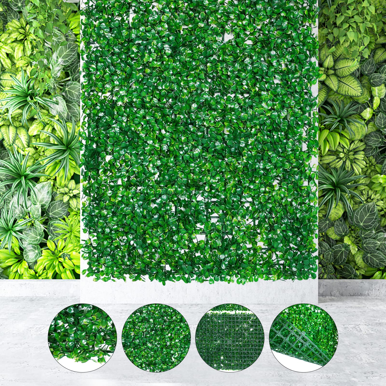 Künstliche Pflanzenwand 12 Stück, Sichtschutz Hecke Kunstpflanzen, Kunstpflanzen Wandpaneele – UV-beständige & wasserdichte Kunststoffhecke (60x40cm, 4cm Dicke) für Garten, Balkon, Zaun