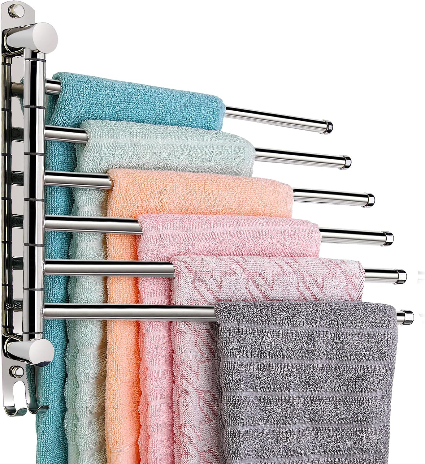 6 - Arm Stainless Steel Swivel Towel Rack with Hook: Wall - Mounted, Rustproof Space - Saver for Bathroom & Kitchen - 180° Rotation, 14kg Capacity