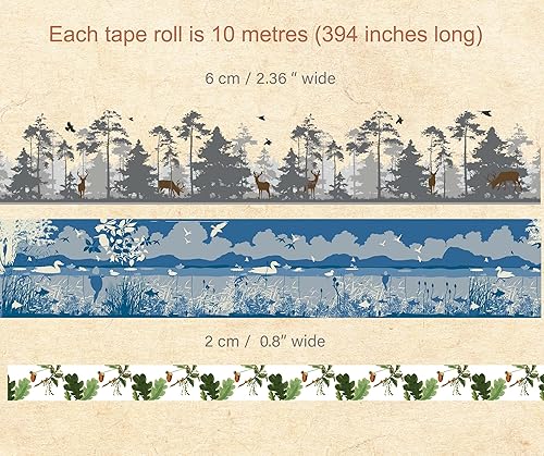 Miniatura 3 de Serenity Fair Natual Mountain Forests Washi Tapes (Forest Trio) Rollos extra largos de 32.8 ft para manualidades, diarios, álbumes de recortes y
