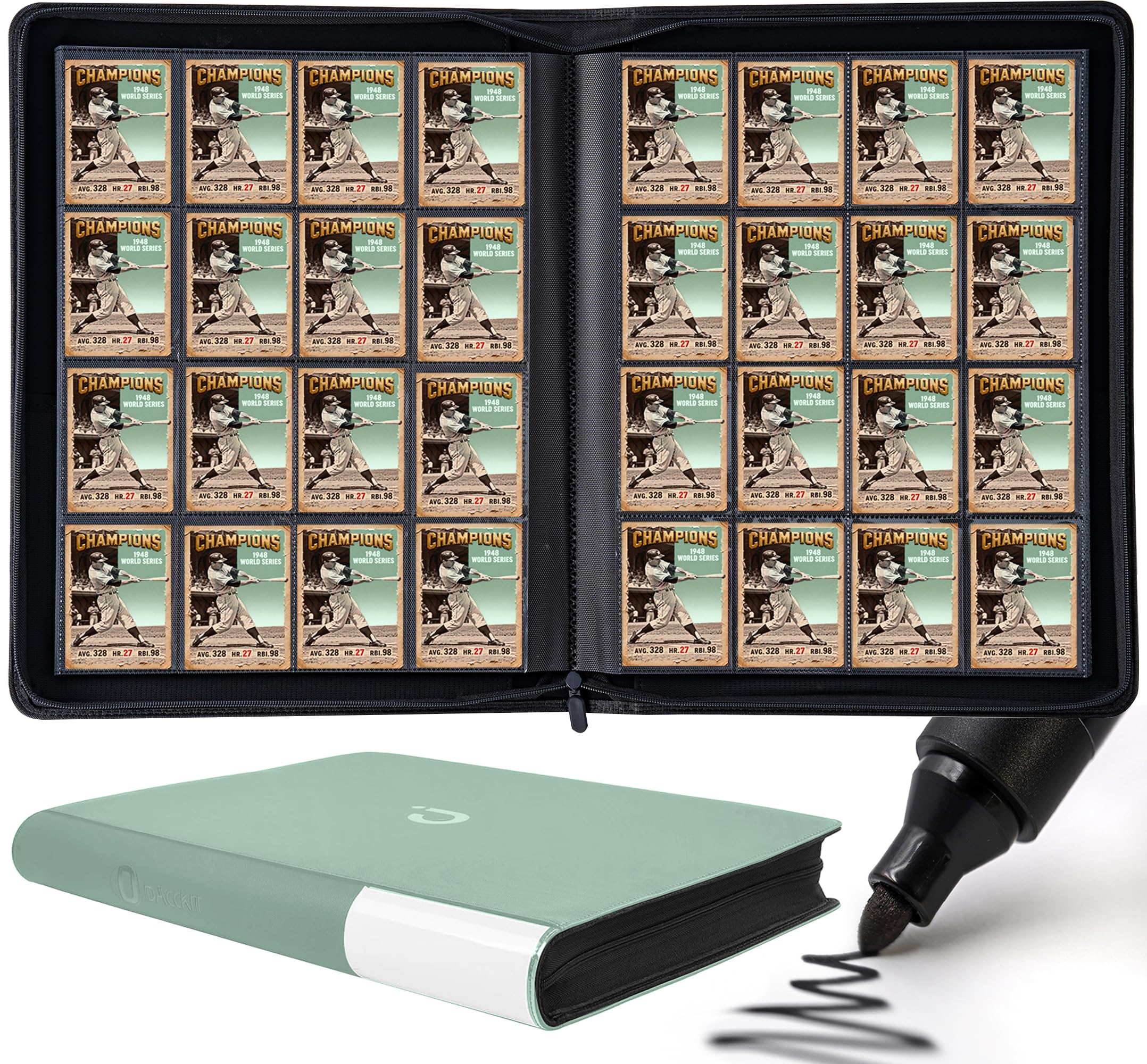 Premium Card Binder 16 Pocket - Fits 1600 Cards, 4x4 Ringless Card Album with Sleeves Compatible with Trading & Sports Cards (Asakusa Green) โ image 1