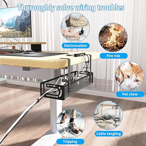 Miniatura 9 de Bandeja de organización de cables para debajo del escritorio, organizador de cables de 15.7 pulgadas para mesa, organizador de cables de escritorio