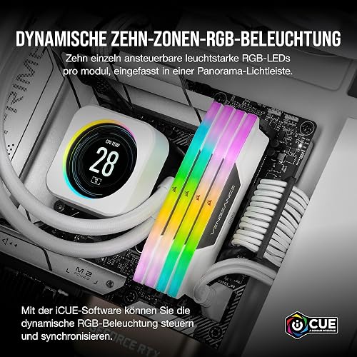CORSAIR Vengeance RGB DDR5 RAM 32GB (2x16GB) 6000MHz CL36-44-44-96 1.4V AMD Expo & Intel XMP Desktop Computer Memory - White (CMH32GX5M2E6000Z36W) - 4
