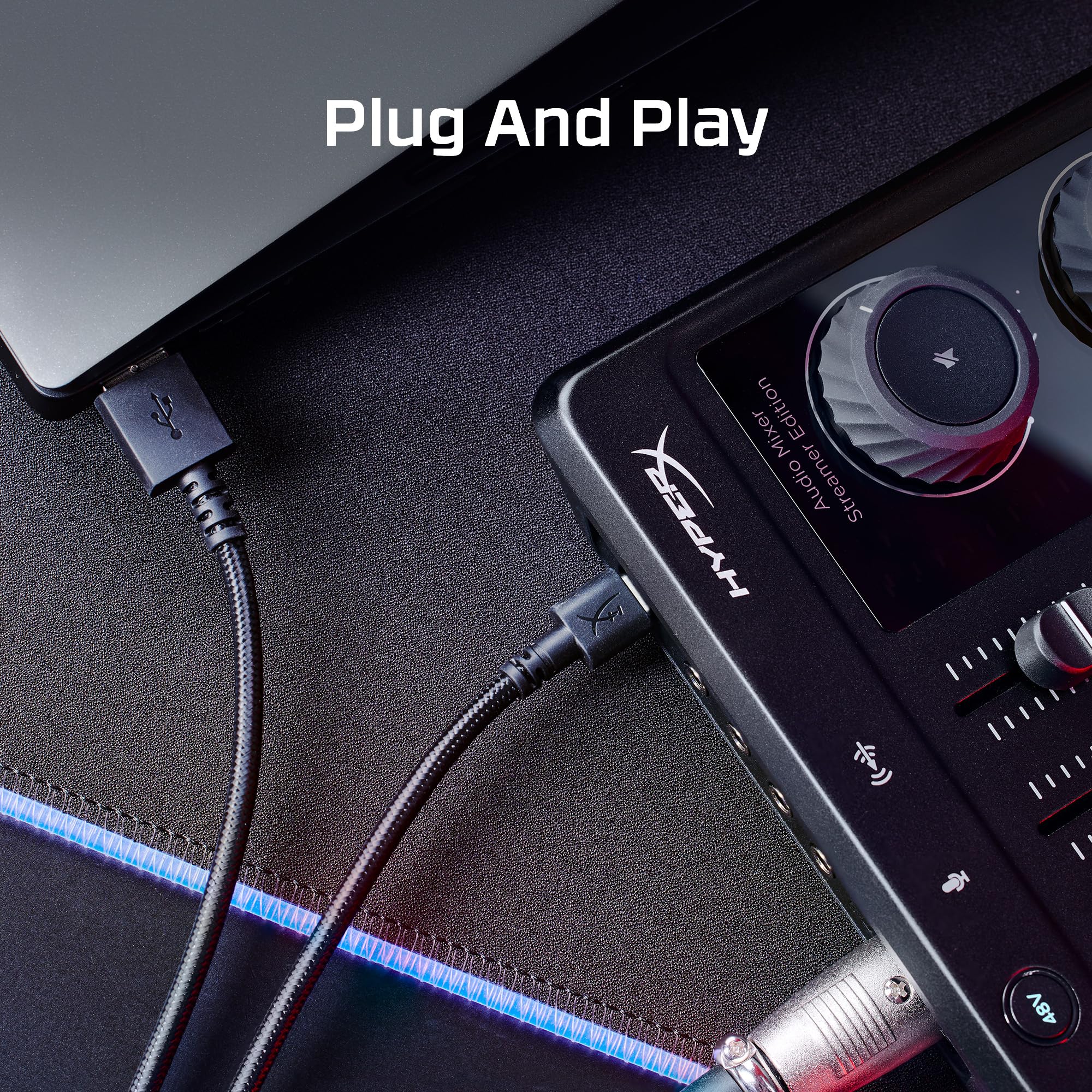 HyperX Audio Mixer - Mezclador de audio para streaming, gaming, control de volumen, alimentación Phantom 48v, incluye cables XLR, USB, 3.5mm, Negro
