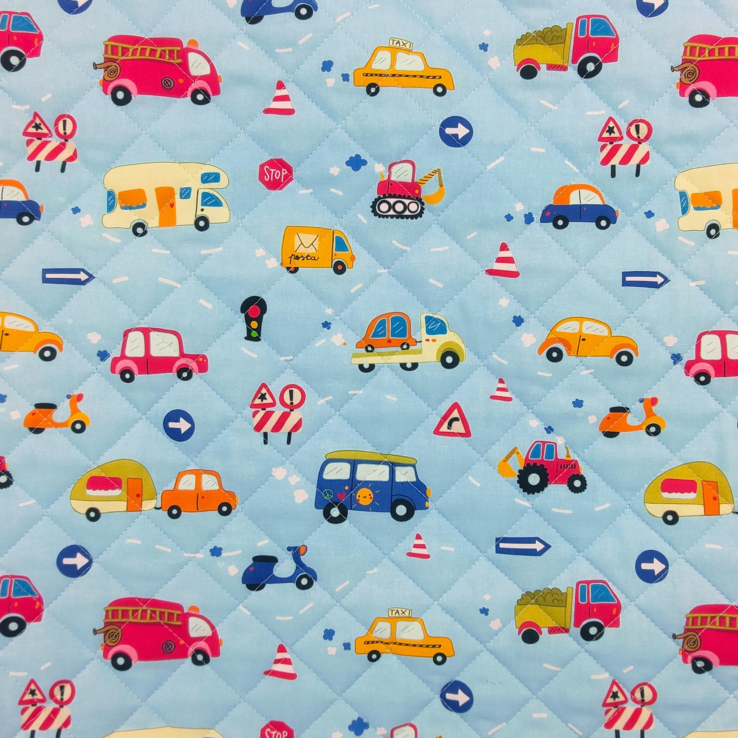 Panini Tessuti Ensemble de puériculture, Sac de Couchage et Pochette pour bébés de 2 à 6 Ans - Tissu matelassé 100% Coton - Made in Italy (Voitures Bleues Ensemble de puériculture)