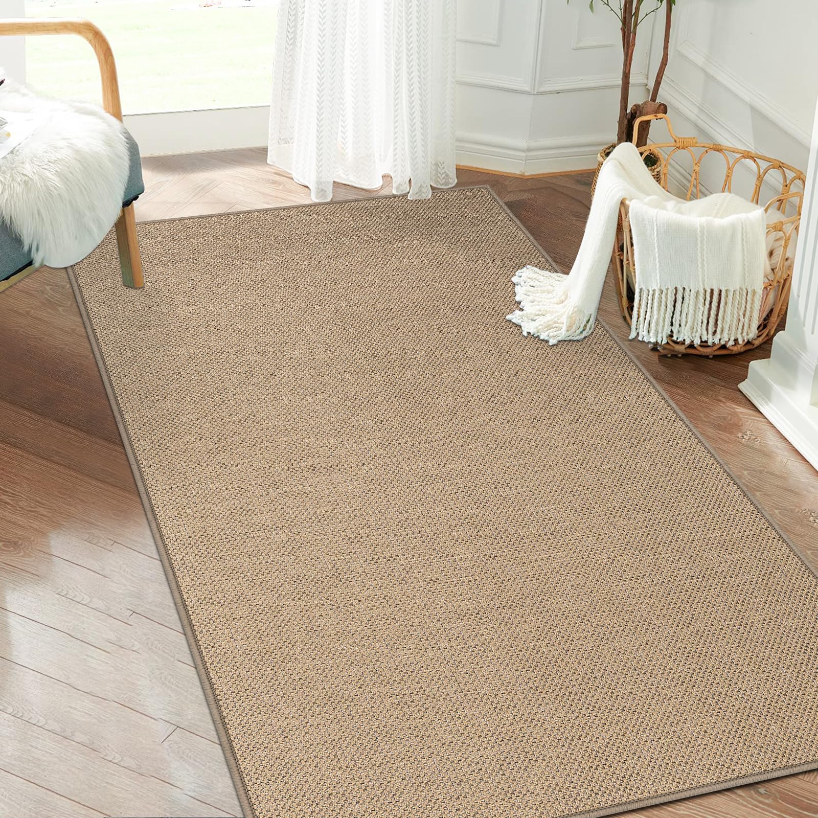 Capslpad Runner Rug for Entryway 80x150cm Non-Slip Hallway Carpet Runner Washable Jute Look Rug Kitchen Runner Durable Floor Area Rug Runners for Living Room Bedroom Balcony Corridor, Natural