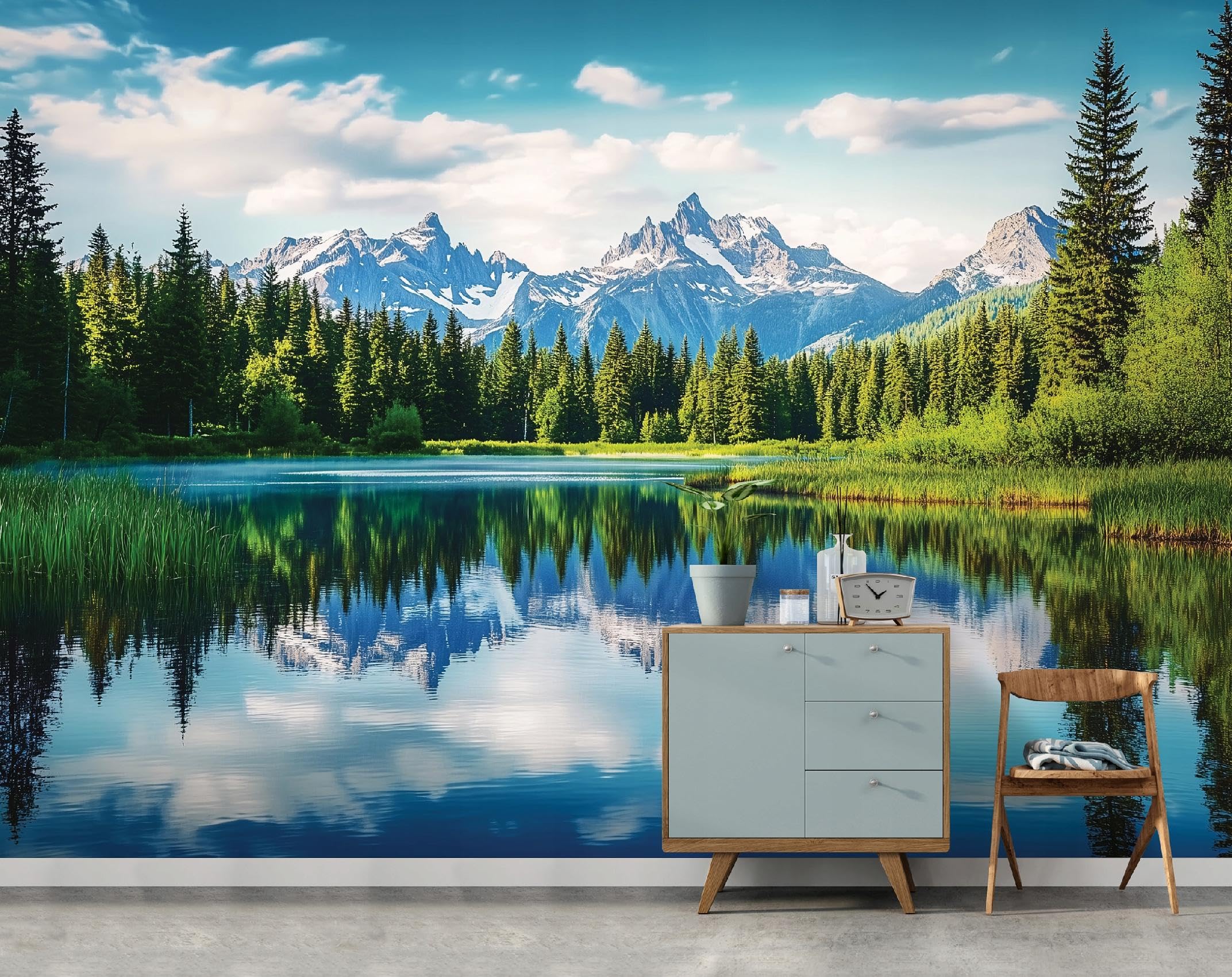 WallArena - Vlies Fototapete Berge Gebirge 400x280 cm - Fototapeten - Tapeten - für Wohnzimmer Schlafzimmer - Vliestapete Wandtapete Tapete 3D Effekt- inkl. Kleister - Landschaft Natur See Wald