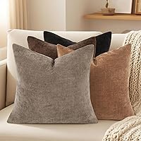 Vista 6 de Farmhouse Decor Throw Pillow Covers 18x18 Inch Set of 4, Solid Textured Cushion Covers for Couch, Sofa, Bed – Fall Pillow Covers in Taupe Grey