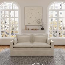 JACH Modular Sectional Sofa, 78 Inch Loveseat, Deep Seat & Double Layer Cushion, Cloud Soft Linen Texture Fabric Living Room Furniture for FamilyWhite