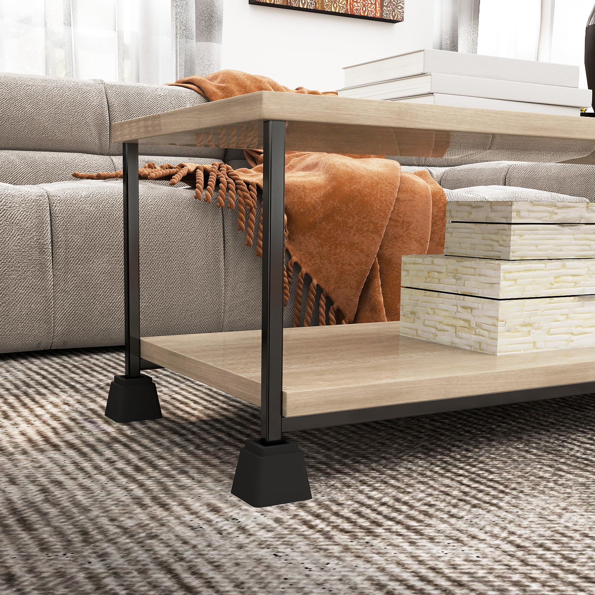 UISEBRT Lot de 8 rehausseurs de meubles carrés (10 cm + 15 cm de hauteur), rehausseurs de meubles pour lit, table, canapé et chaise, rehausseur de table, pieds et rehausseurs de lit, extension de pied
