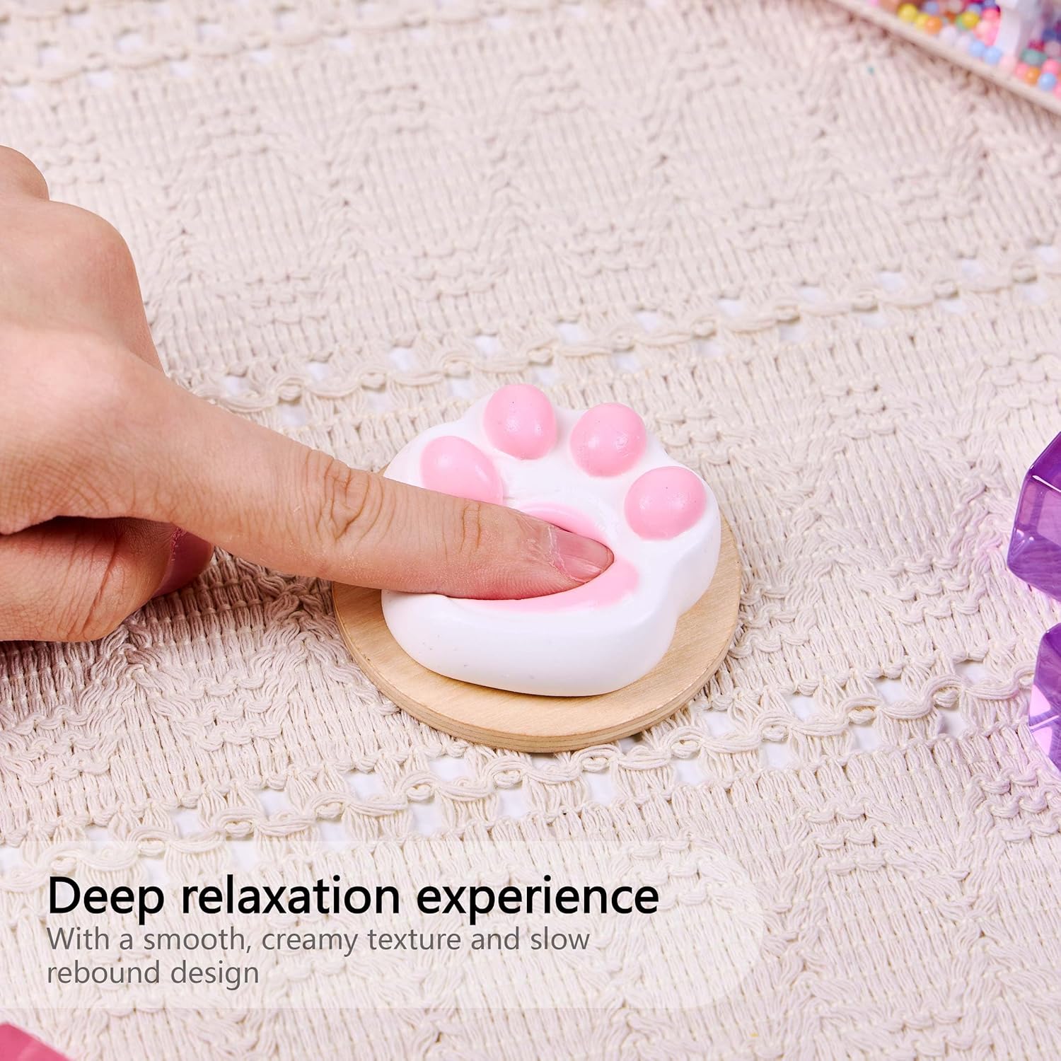 Paw Squishy Squeeze Toy, Cute Squishy Fidget Toy, Soft Silicone Squeeze Gifts for Kids Adults Party Favors (White-Pink)