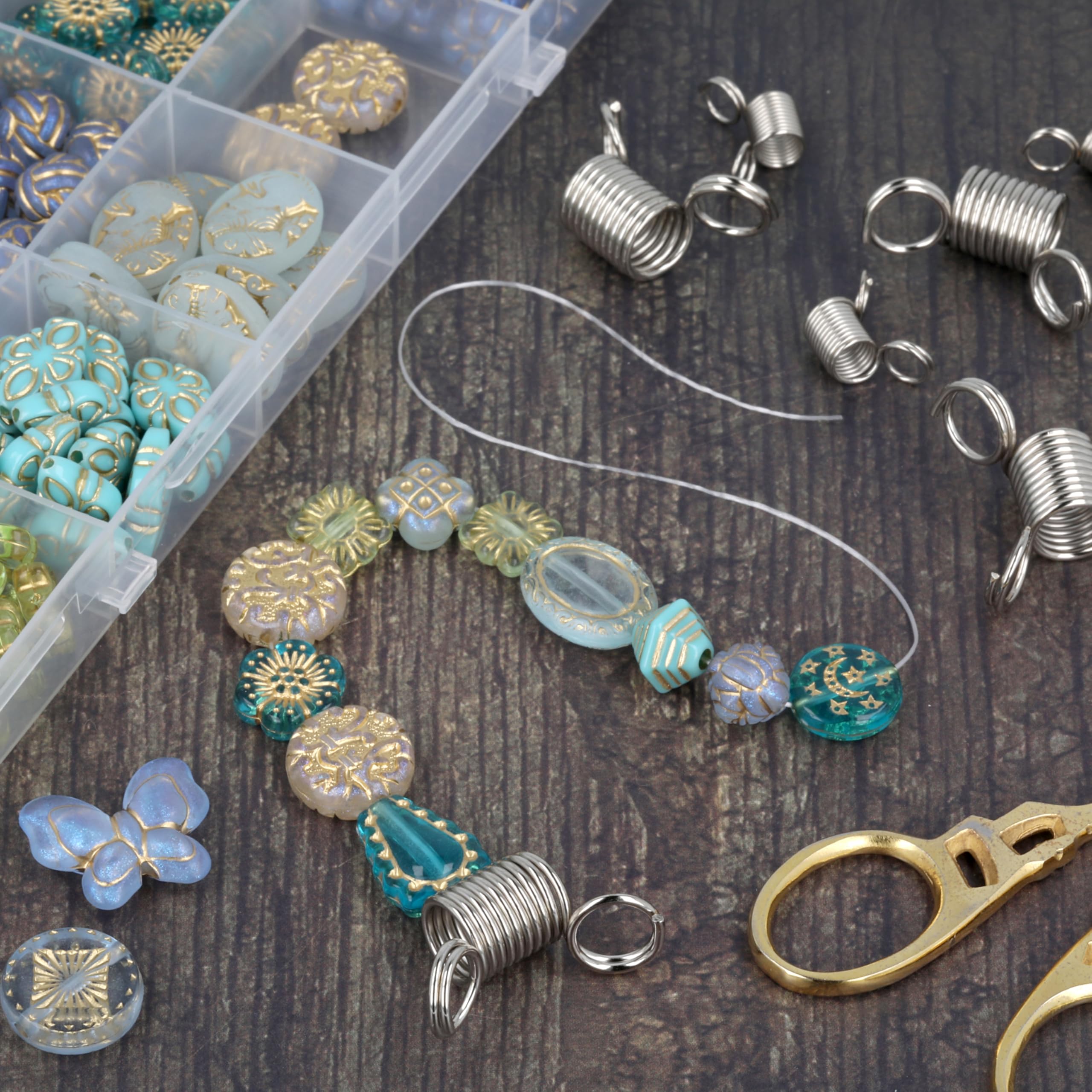 The Beadsmith Zaciski do koralików SpringEEZ – zestaw w różnych rozmiarach (20 sztuk), 10 małych i 10 dużych, zaciski sprężynowe do projektów biżuterii i bransoletek, zapobiegają spadaniu koralików