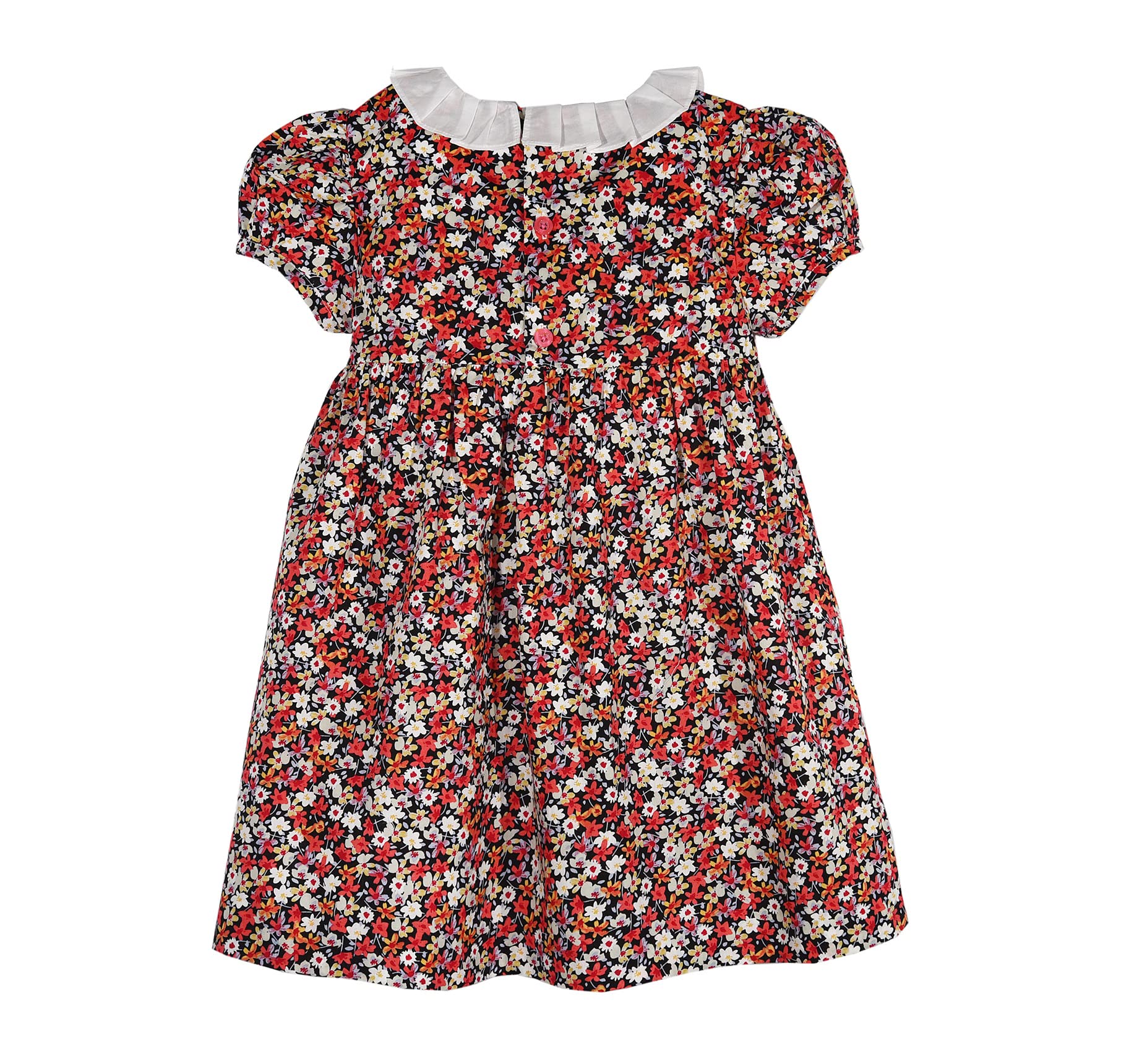 Toddler Baby Girls Soft Floral Cotton Hand Smocked Casual Party Dress with Headband (Red, 6-12 Months)