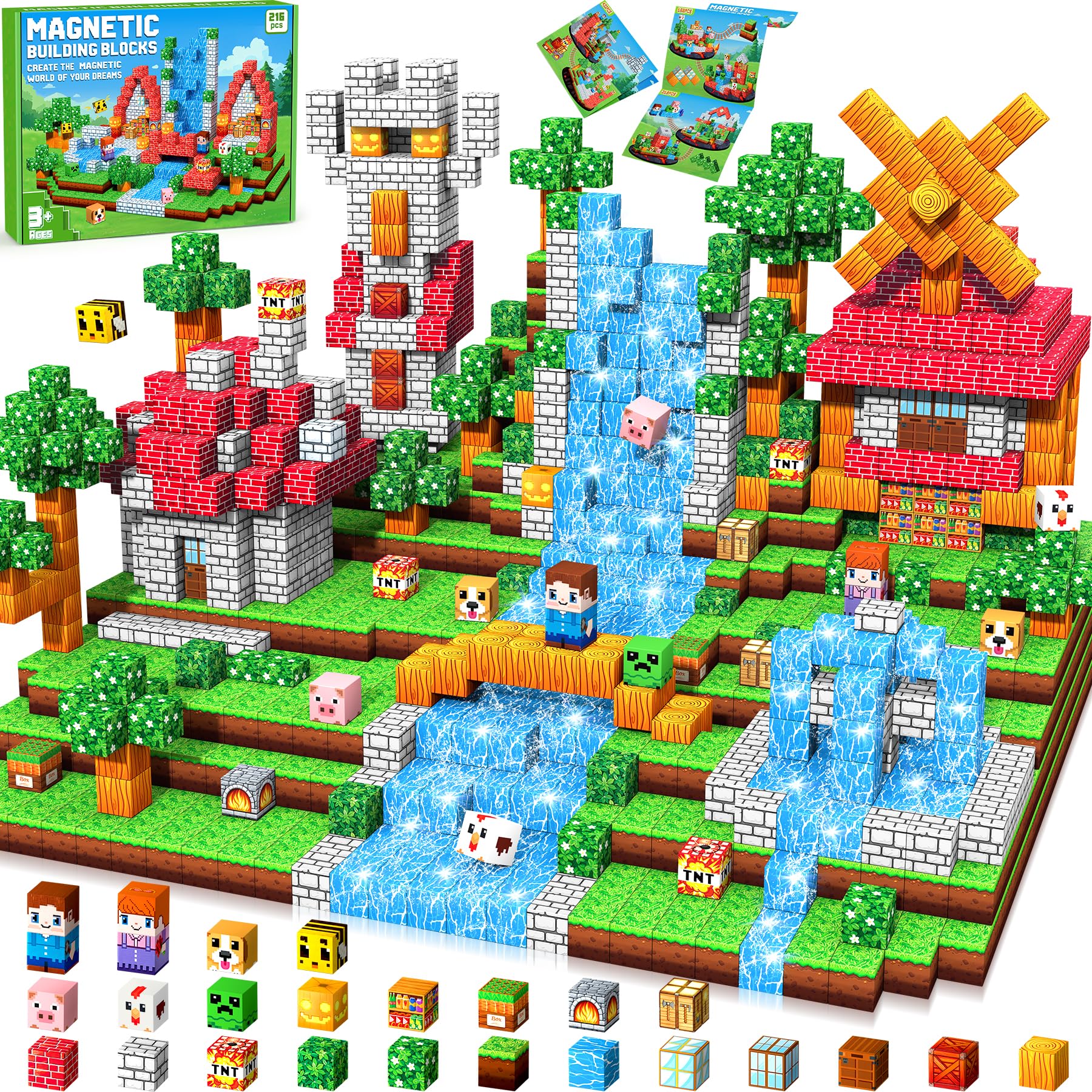 Subtail 216 Pezzi Costruzioni Magnetiche per Bambini, Blocchi Magnetici, Magneti Bambinii, Giochi per Bambini Giochi Montessori 3-10 Annii, Halloween Regalo di e Compleanno per Ragazzi e Ragazze