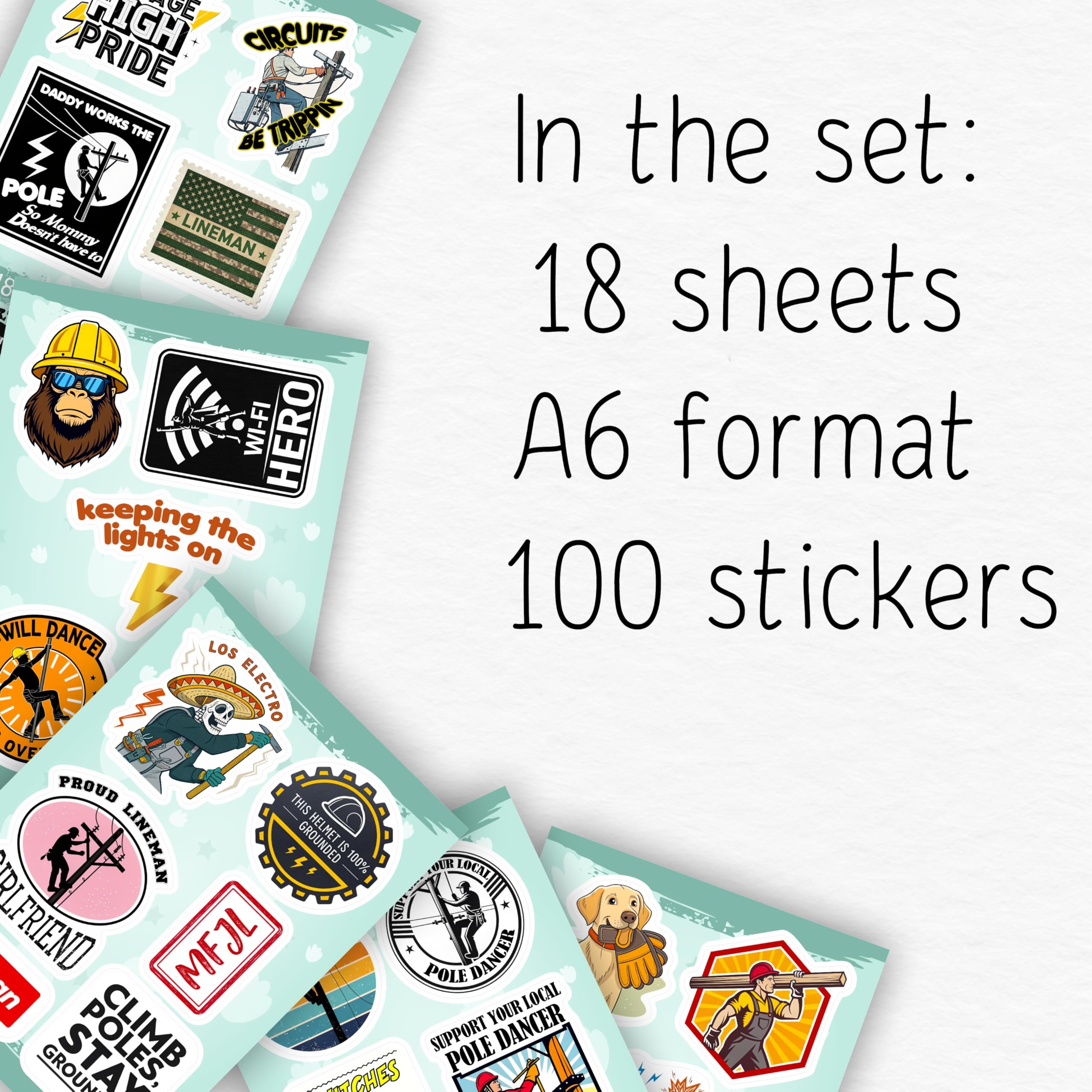 100Pcs Lineman Stickers for Hard Hats, Funny, for Water Bottle - Lineman Party Supplies & Party Decorations - Hard Hat Stickers - Gift for Women & Men