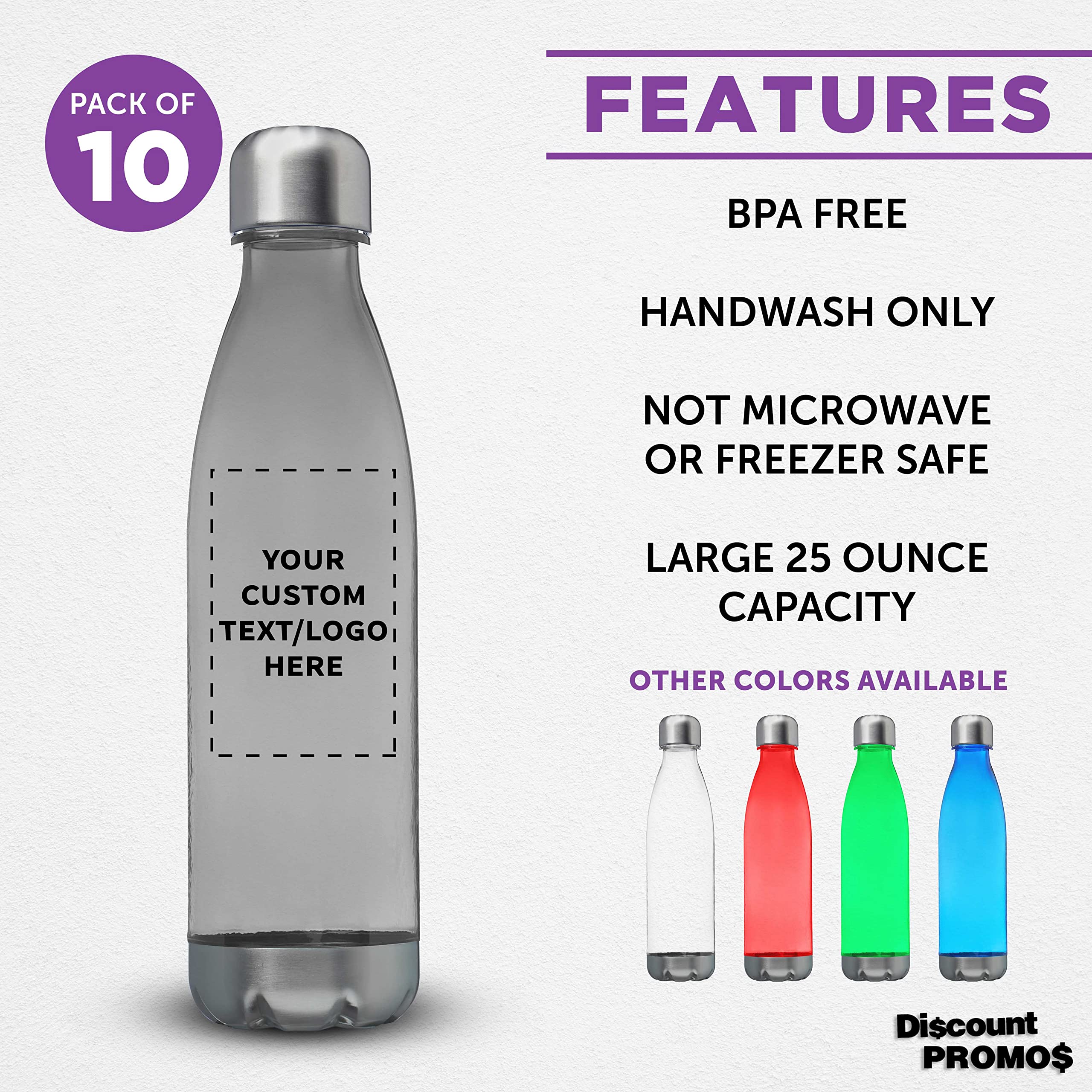 DISCOUNT PROMOS Custom Levian Cola Shaped Plastic Bottles 25 oz. Set of 10, Personalized Bulk Pack - BPA Free, Great for Gym, Hiking, Cycling, Yoga and More - Smoke