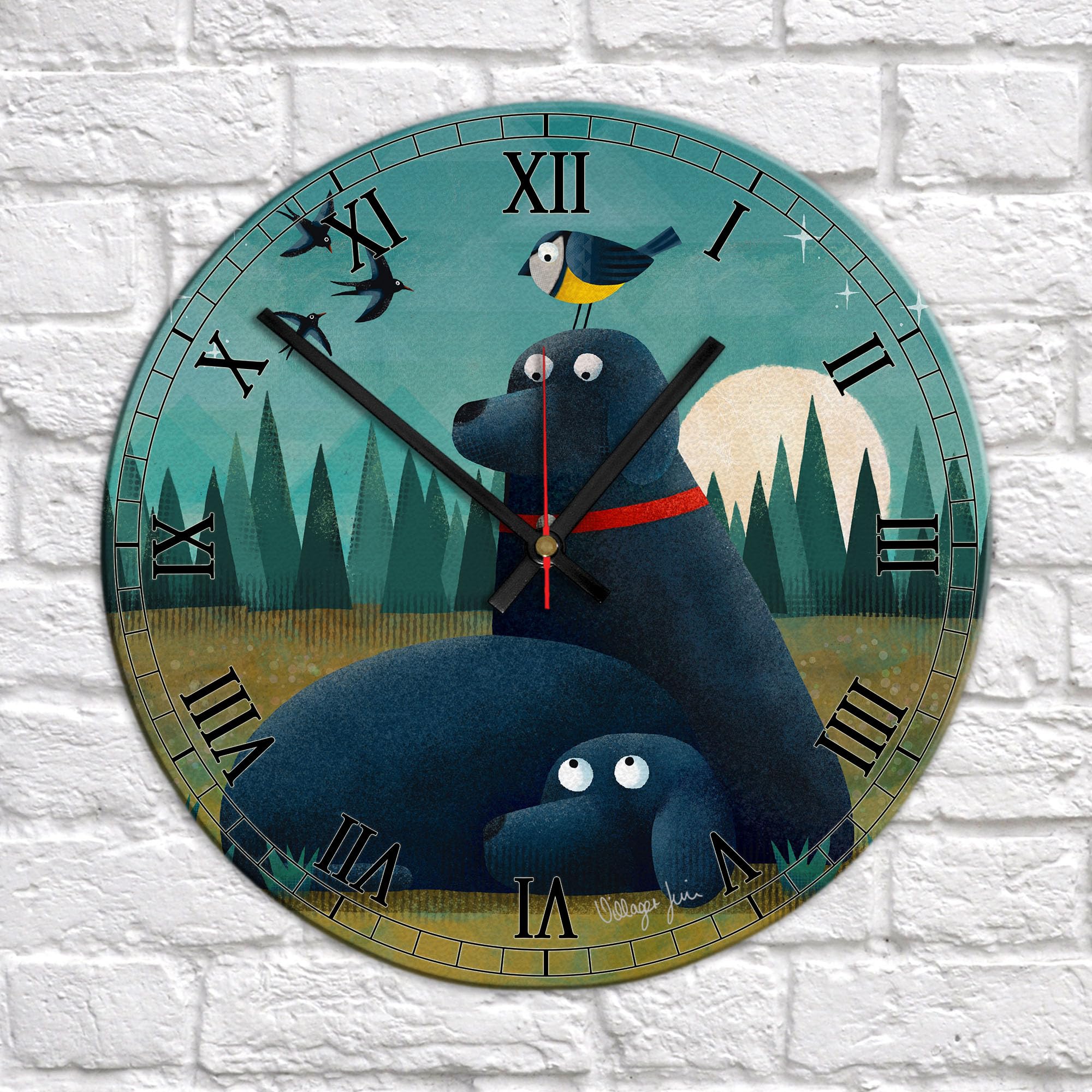 Image Industry 'Black Labs & Diedre' Labrador Clock - Glass Clock - Wall Clock - Dog Lovers - Dog Gift