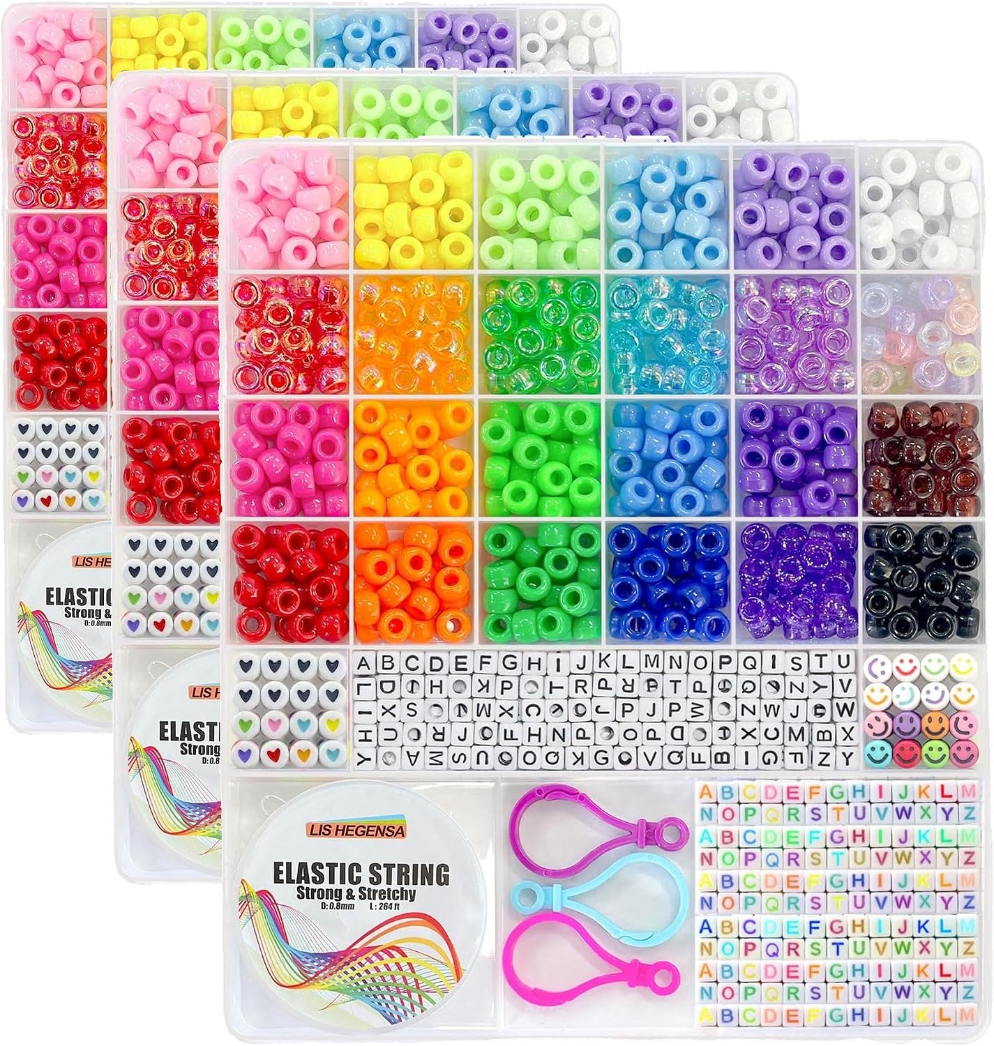 LIS HEGENSA Pony Beads Bulk,Kandi Beads for Necklace Jewelry Making Hair Braiding,Bracelets Making Kits,Hair Bead,Bracelet Plastic Bead for Crafts Braids Girls(24 Color,1000PCS) (Pack of 3)