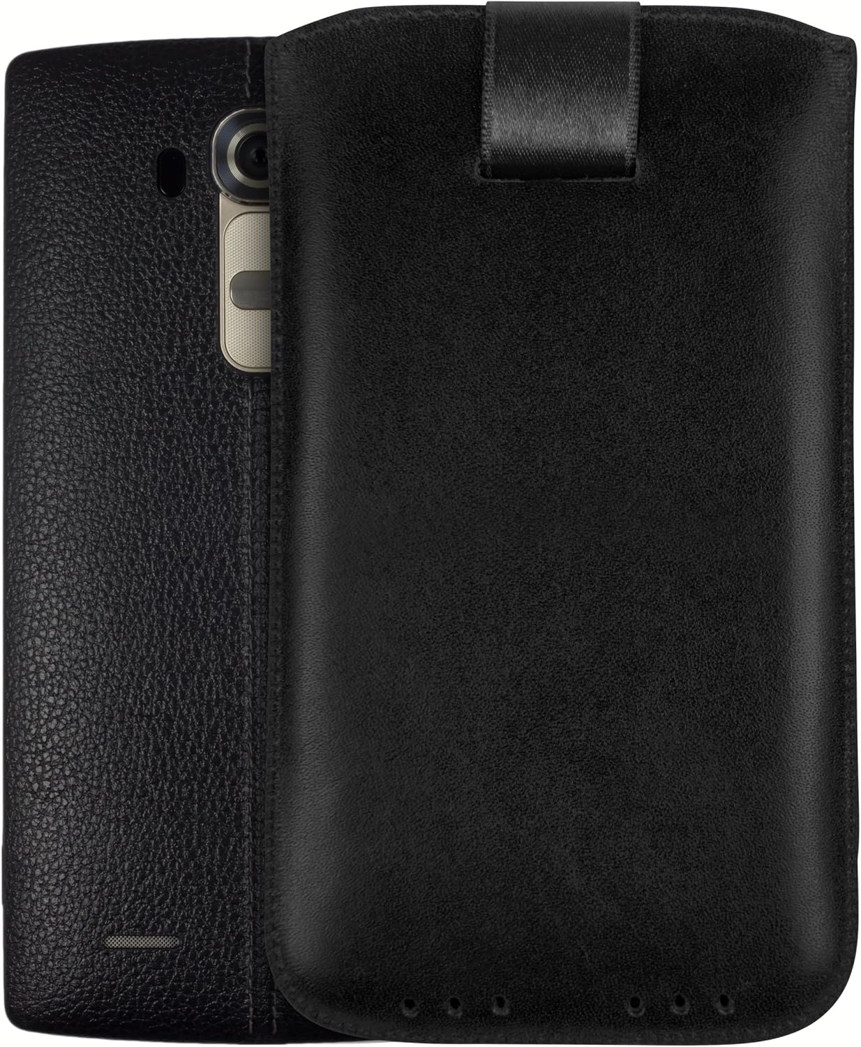 mumbi Genuine Leather Bag Compatible with LG G4 (Pull Down Tab, Pull-Out Stand) Black - Image 3