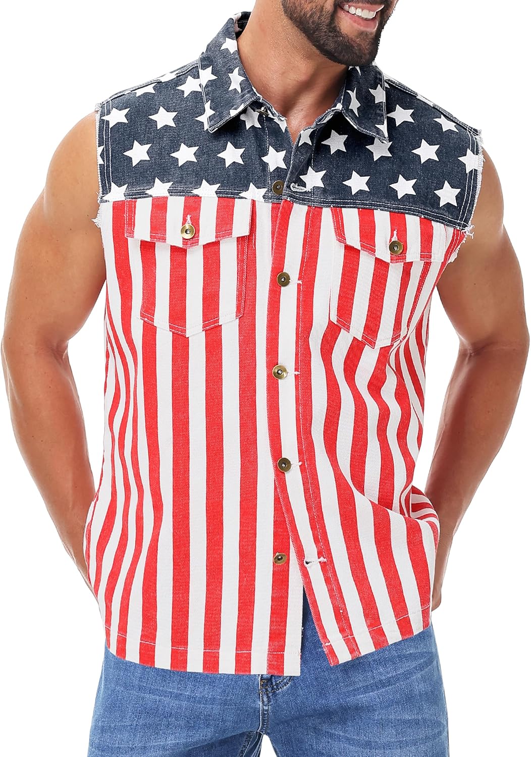 AOBUTE Mens St Patricks Day Denim Vest St Shamrock Print Sleeveless Jean Jacket