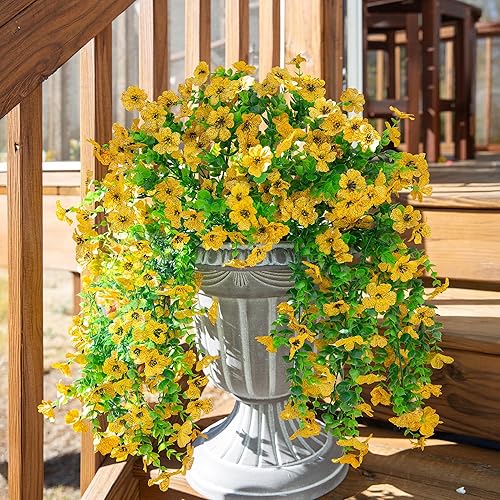 Miniatura 6 de INSPRING Flores Artificiales de Otoño, Plantas Falsas para Exterior, 2 PIEZAS de Enredaderas de Margaritas Amarillas de Seda Artificial con Aspecto