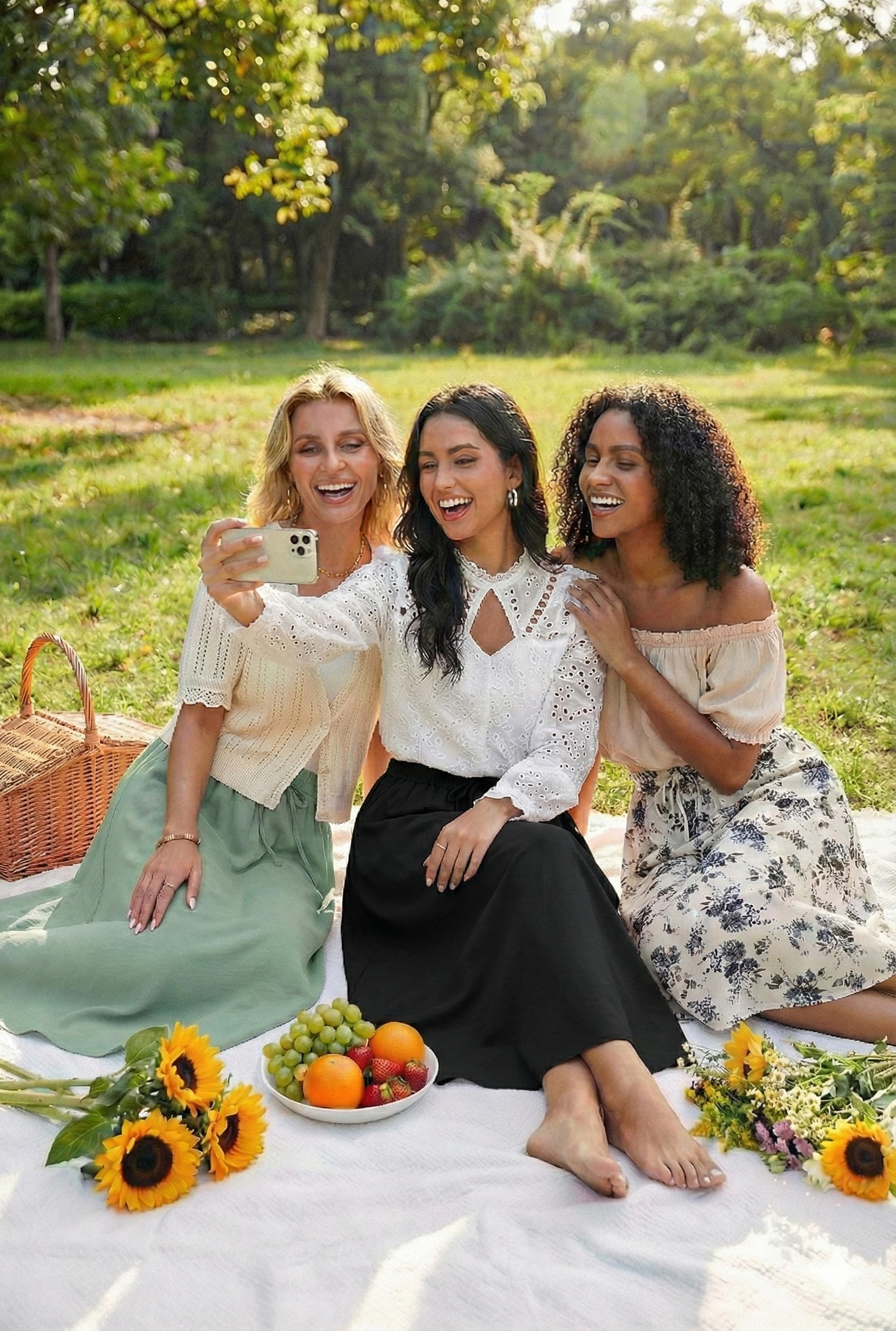 QIXING Maxi gonna lunga e fluida da donna, a vita alta, bohémien, estiva, svasata, con vita elasticizzata e tasche