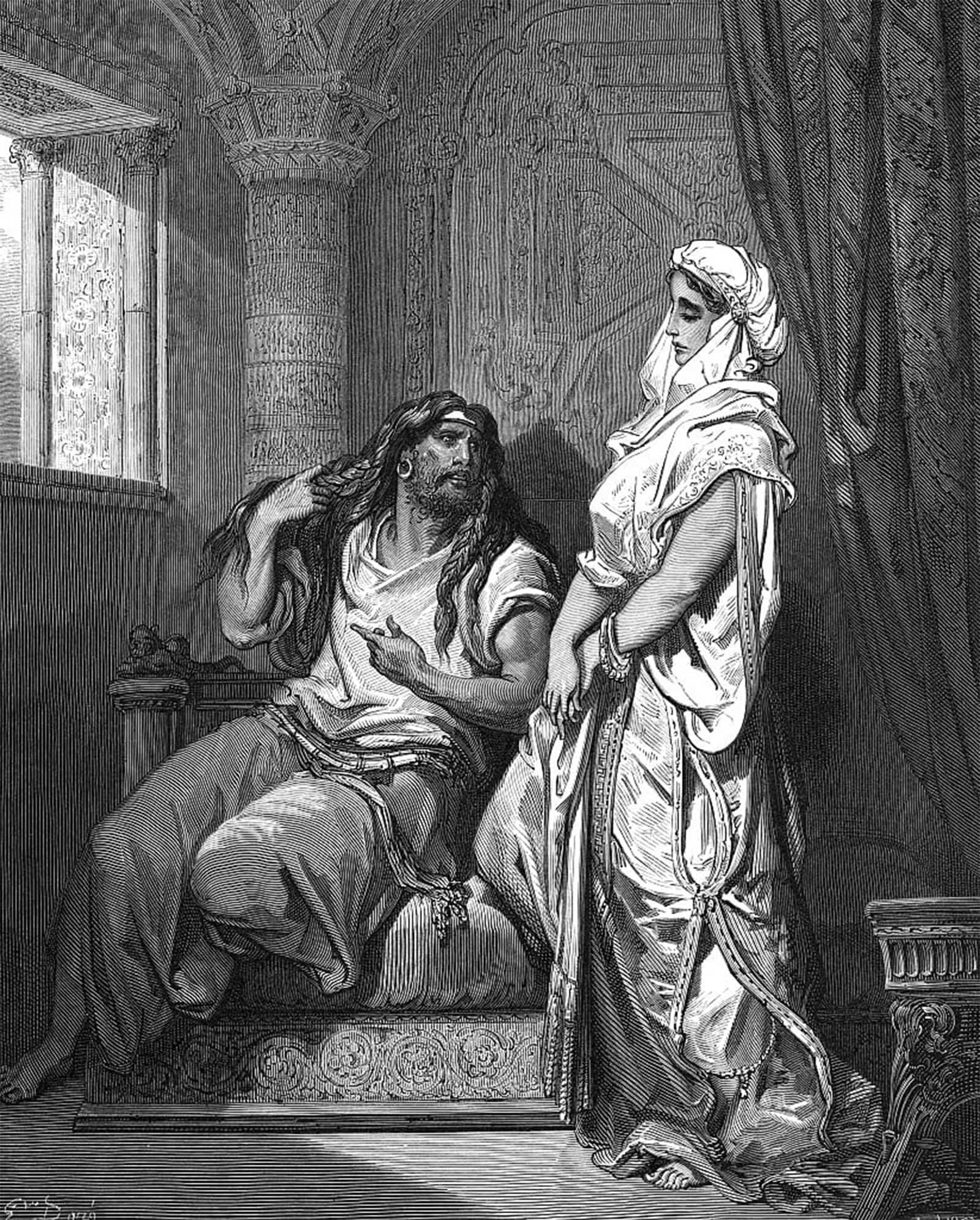 Posteriik No Frame Famous Modern Artwork Art Mural Samson And Delilah By Gustave Dore Oil Paintings Pictures For Home Decor 60X90cm