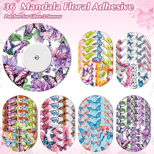 Miniatura 2 de Paquete de 36 parches adhesivos para sensor Libre 2 con diseño de mariposa, parches CGM impermeables CGM cubiertas CGM a prueba de sudor sensor de