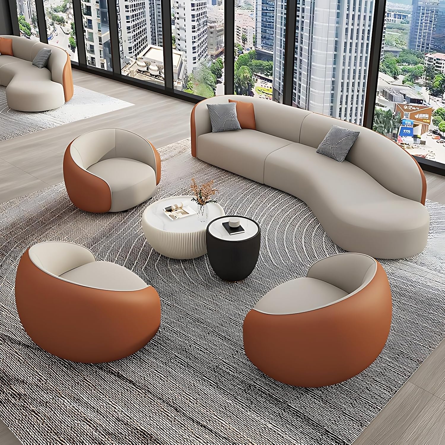 Sofa Set for Living Room - Luxurious Couches for Living Room, Elegant Sectional Couch, Modern Couch with Coffee Table, Suitable for Office, Cafe, Bar (Sofa A+3 Chairs A+Table, 126.0")