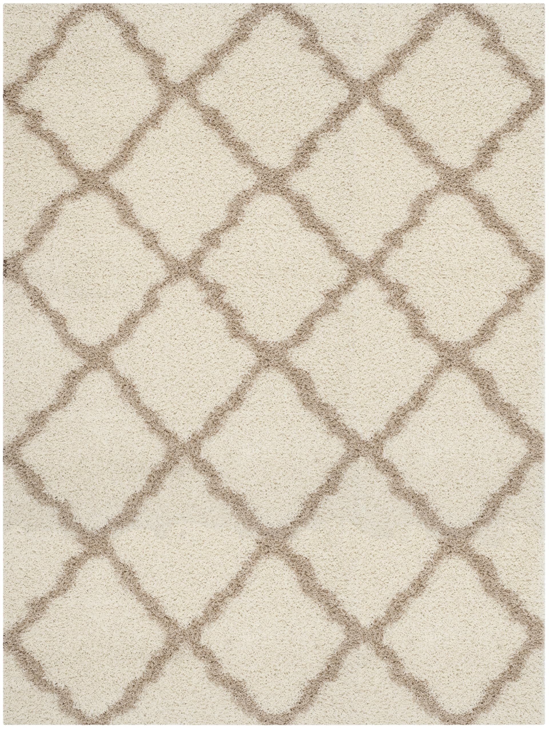SAFAVIEH Dallas Shag Collection Area Rug - 10' x 14', Ivory & Beige, Trellis Design, Non-Shedding & Easy Care, 1.5-inch Thick Ideal for High Traffic